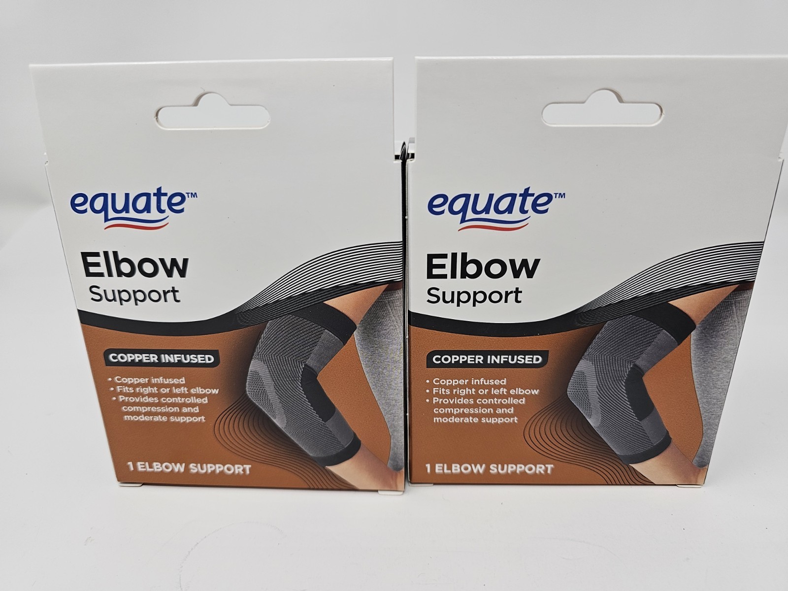 Equate Elbow Support Copper Infused Compression & Moderate Support Lot Of 2 New