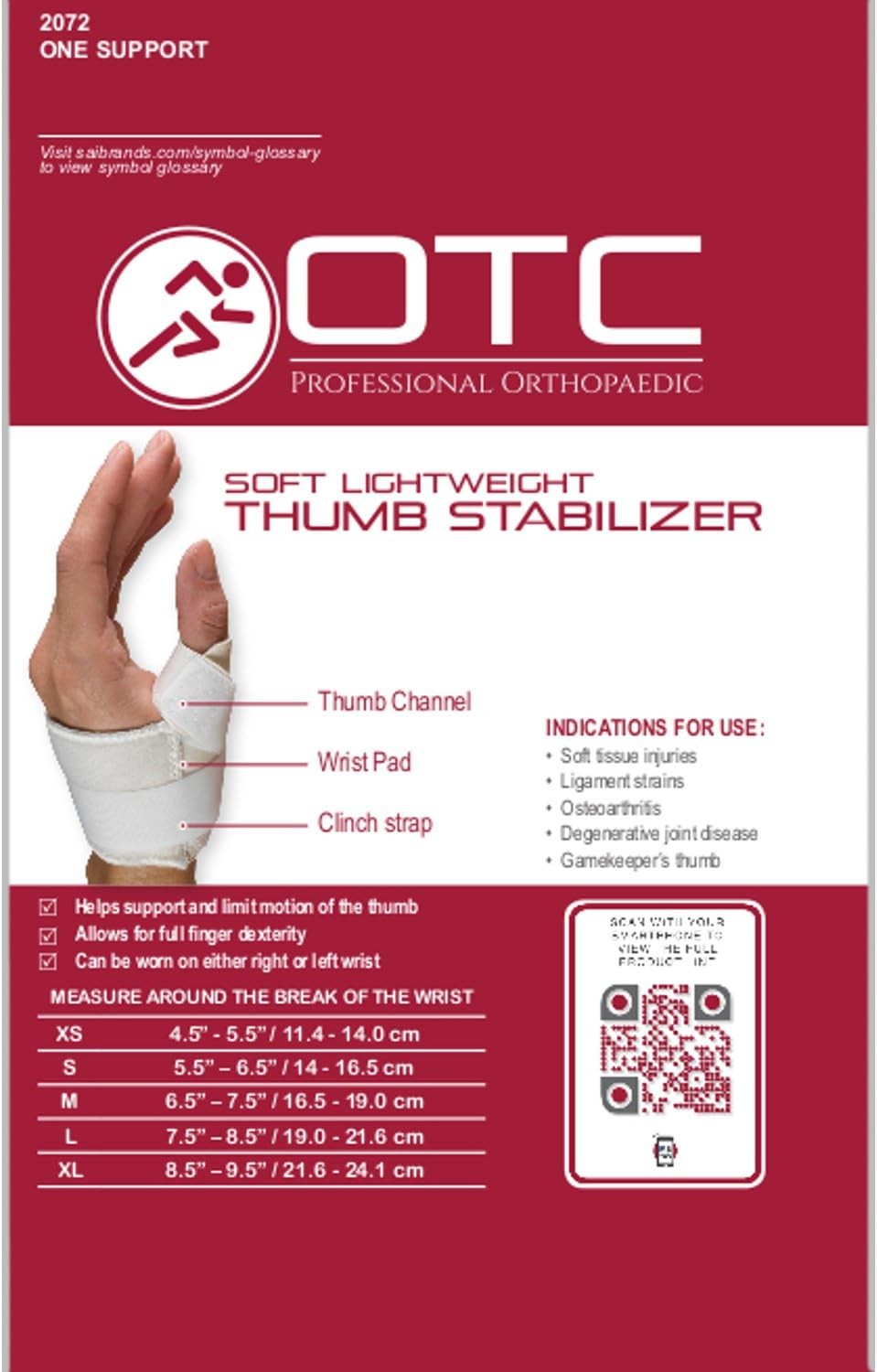 OTC Lightweight Soft Thumb Immobilizer, Right, X-large