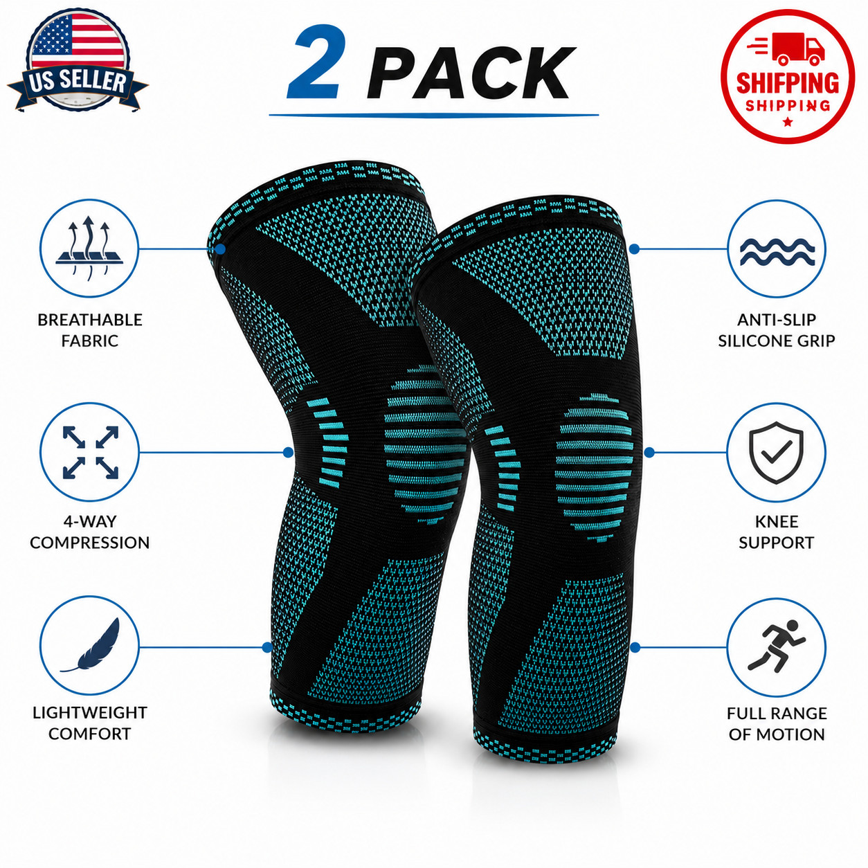PowerLix Knee Brace Compression Sleeve for Running Gym Sports Medium