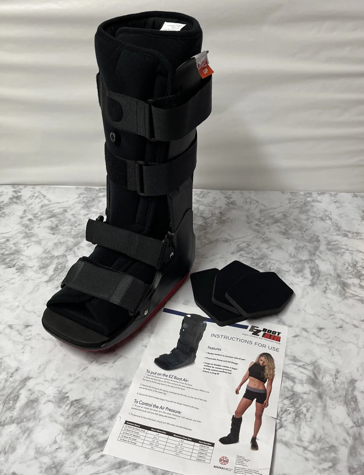 ManaEZ Boot Air Pump, Size Large. Includes 4 Cushioned Pads. New