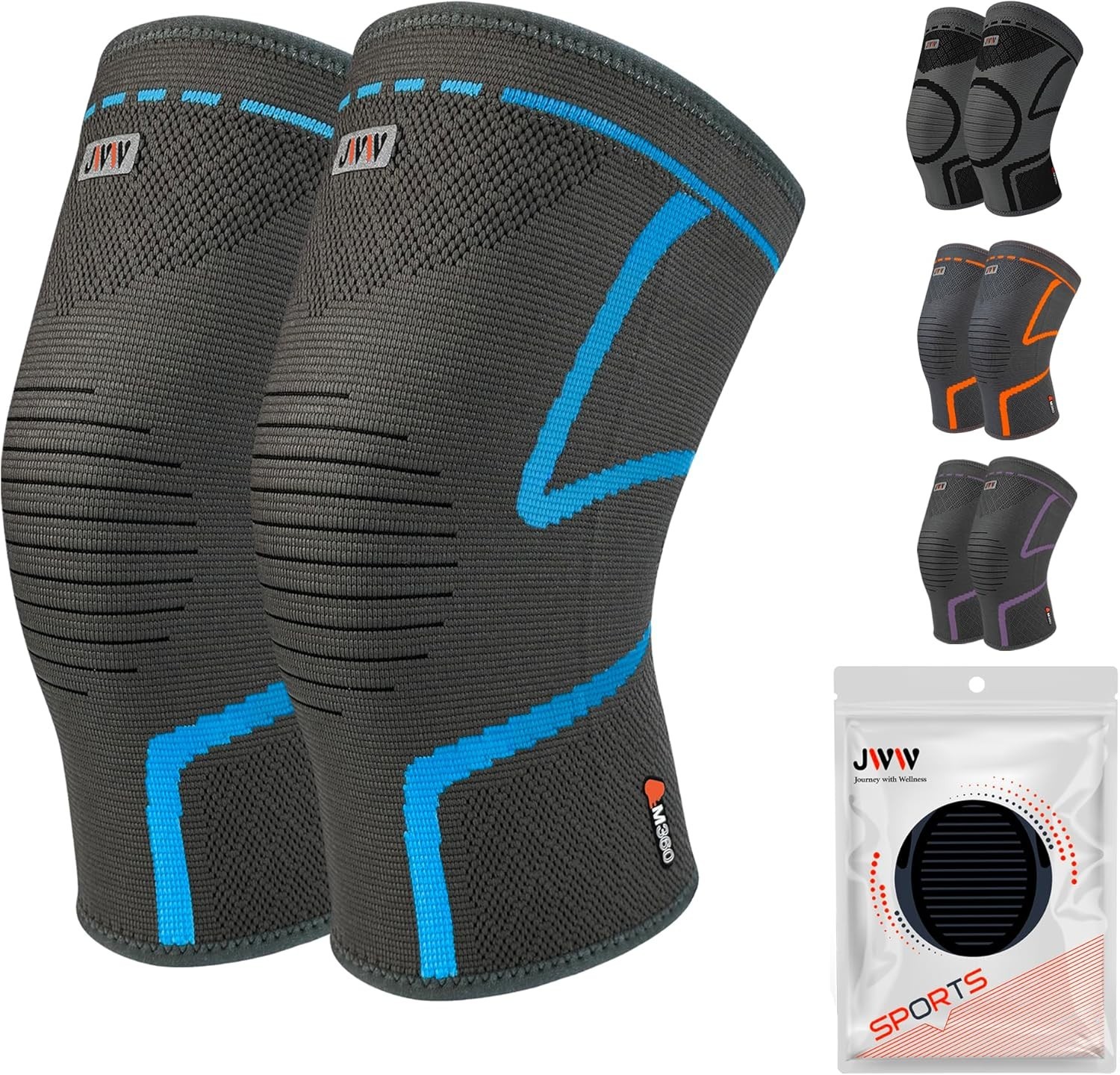 JWW Compression Knee Brace 2 Pack – Large – Blue/Grey