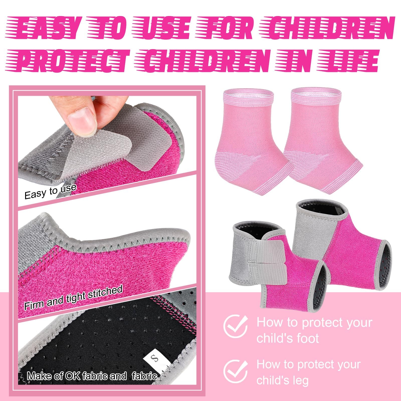 2 Pairs Kids Ankle Brace Pink Medium Compression Sleeve Support Stabilizer