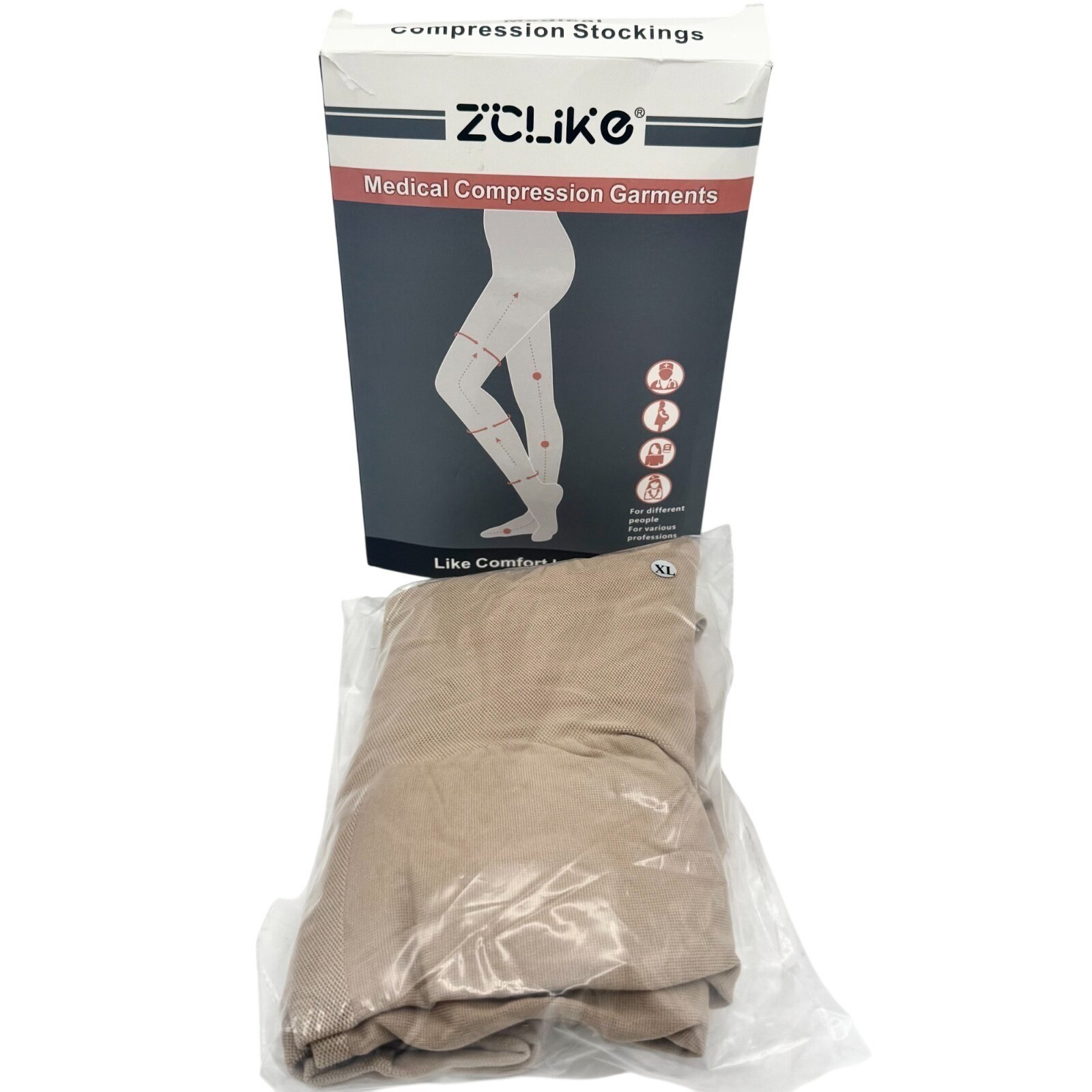 Medical Compression Pantyhose 20-30 mmHg Beige XL Closed Toe New ZCLIKE