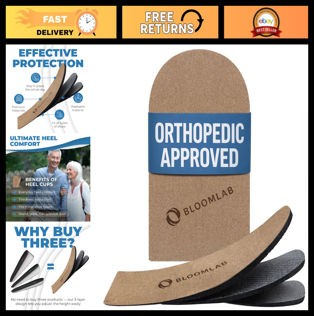 Adjustable Orthopedic Heel Lift Inserts – 3-Layer Rubber Pads for Pain Relief &