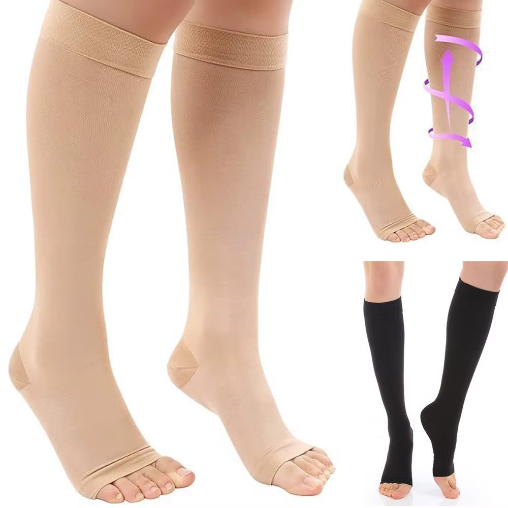 A Pair Men Women’s Open Toe Compression Socks Pain Relief Legs Foot Calf Support