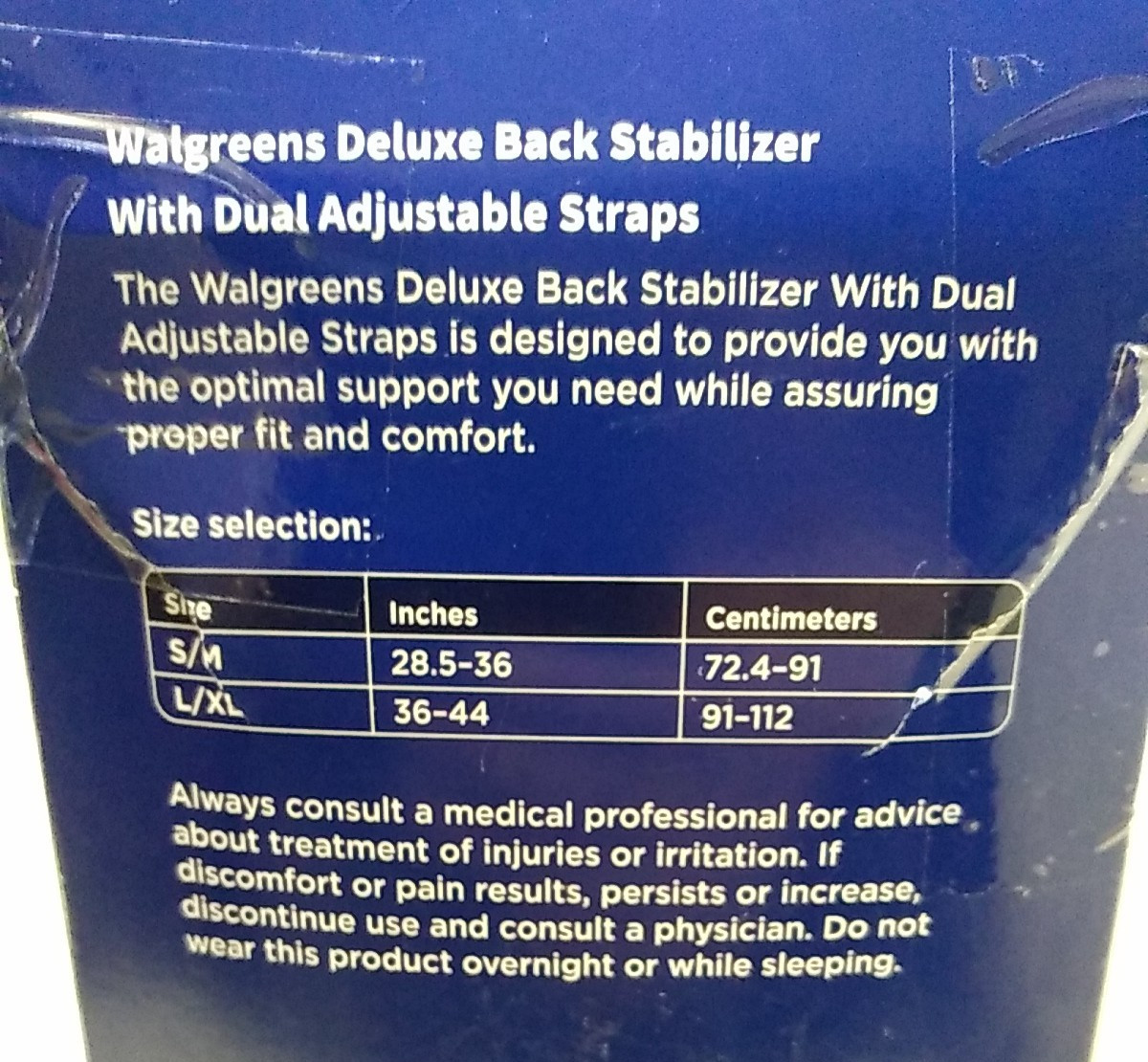 Walgreens ~ Deluxe Back Stabilizer ~ Size: S/M ~ New • Tape Repaired Box