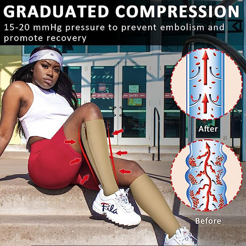 Copper Compression Support Zipper Socks Graduated Stocking Men Women 20-30mmHg