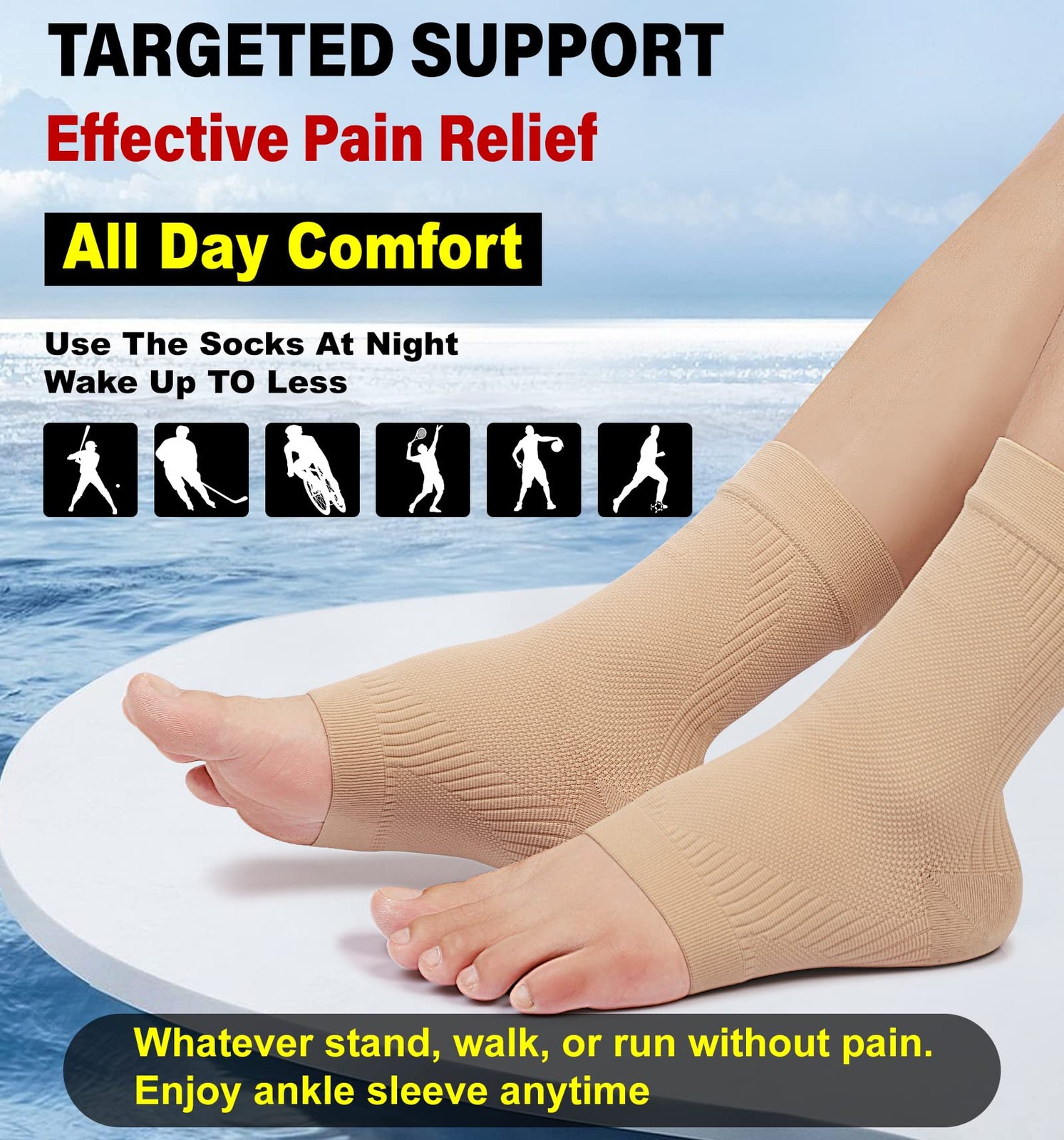 KEKING Ankle Brace Compression Support Sleeve for Women & Men XX-Large, Beige