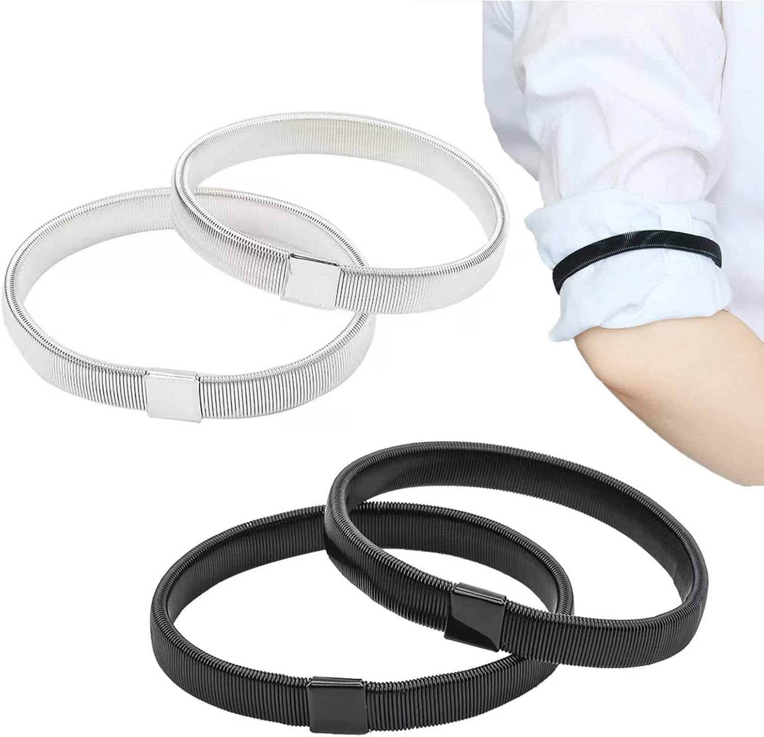 2 Pairs Sleeve Garters for Women Men Adjustable Elastic Arm Bands for Shirts Lon