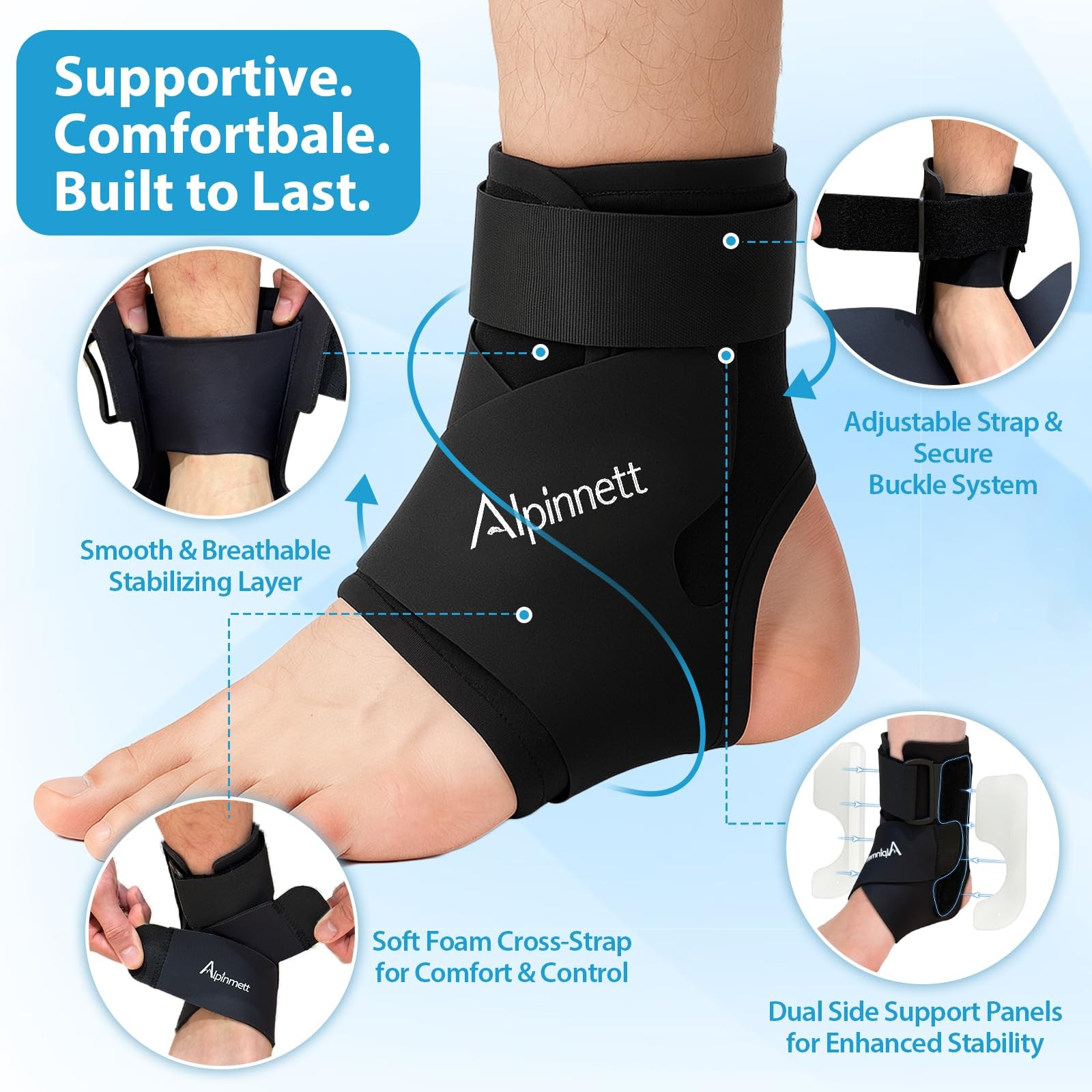 Ankle Brace for Men & Women, Compression Ankle Support Brace with Dual-Sided