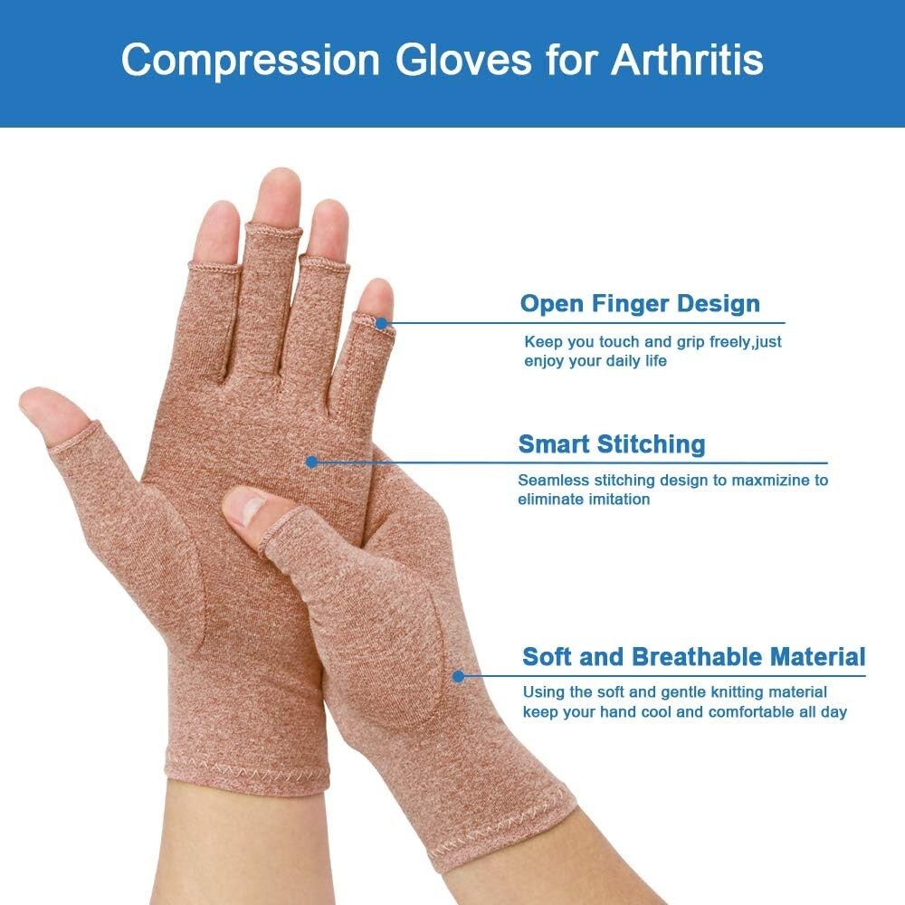 Arthritis Compression Gloves – Gentle Relief, Open Finger Design – 2 Pair Medium