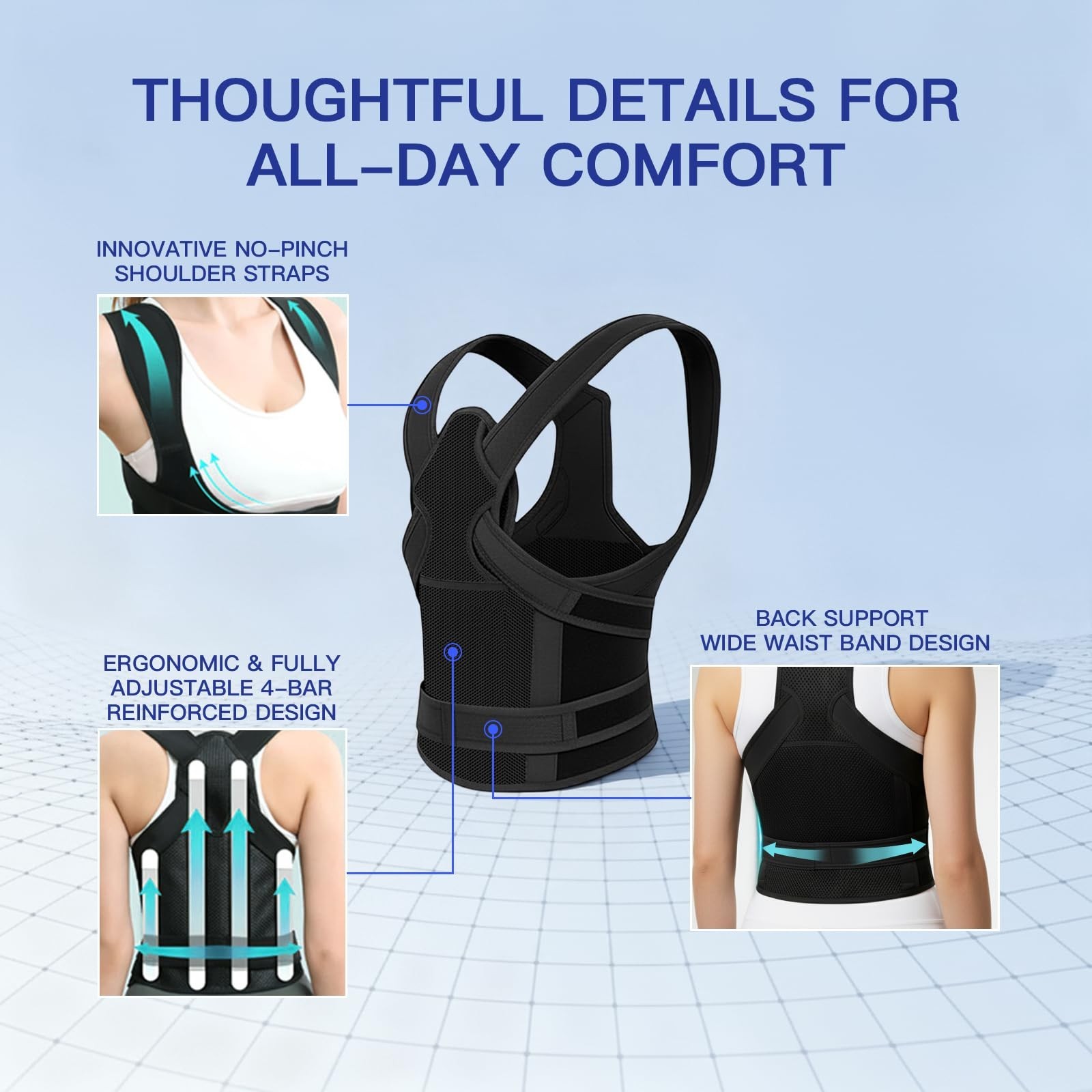 Adjustable Posture Corrector Back Brace for Neck, Shoulder & Back Pain Relief, S