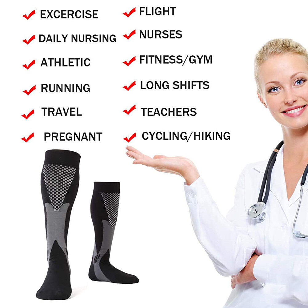 Athletic Long Socks, 2-3Pairs Compression Socks for Nurse Edema Diabetic Travel