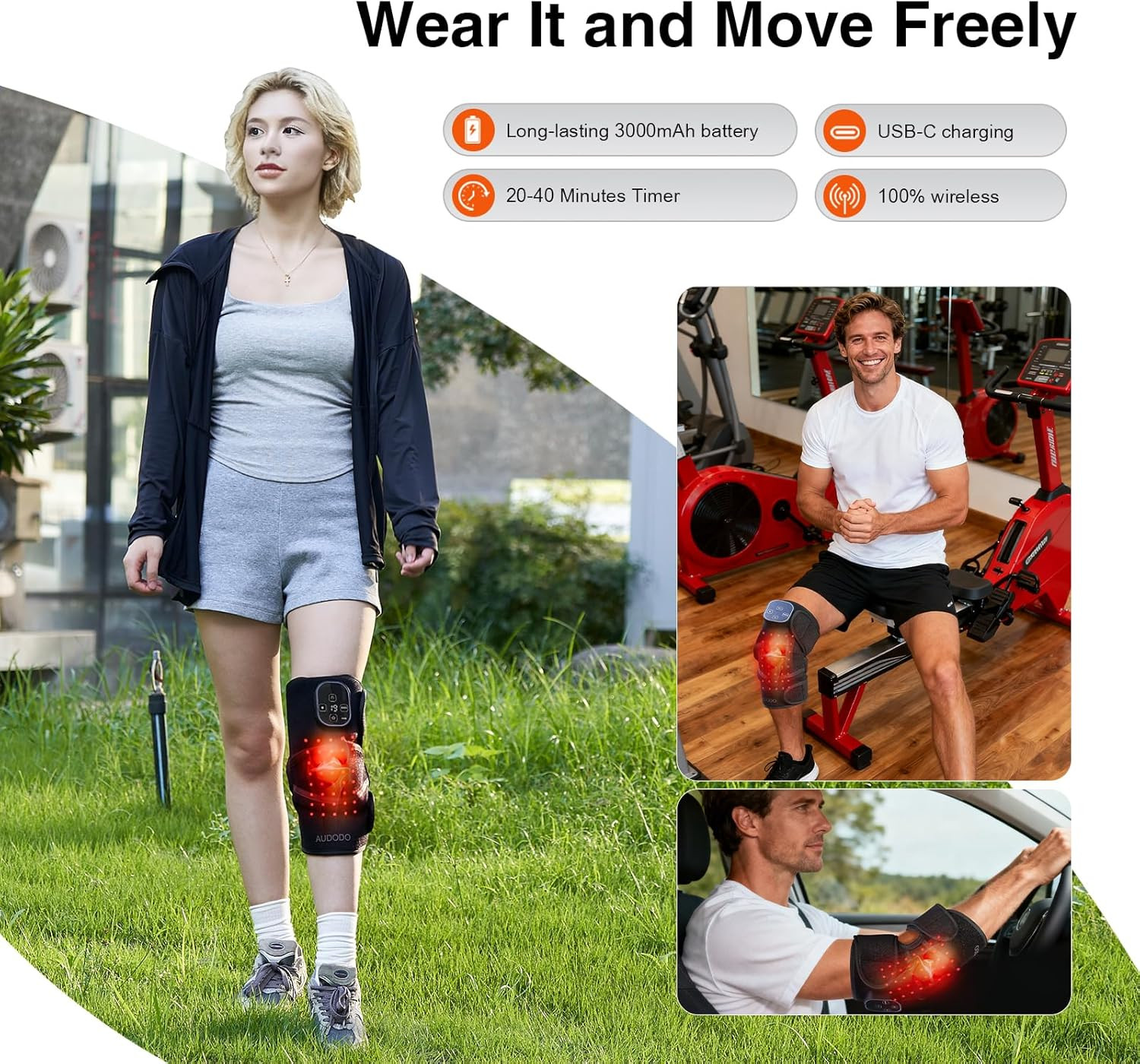 Red Light Knee Brace with Vibration for Pain Relief, Cordless Knee Massager with