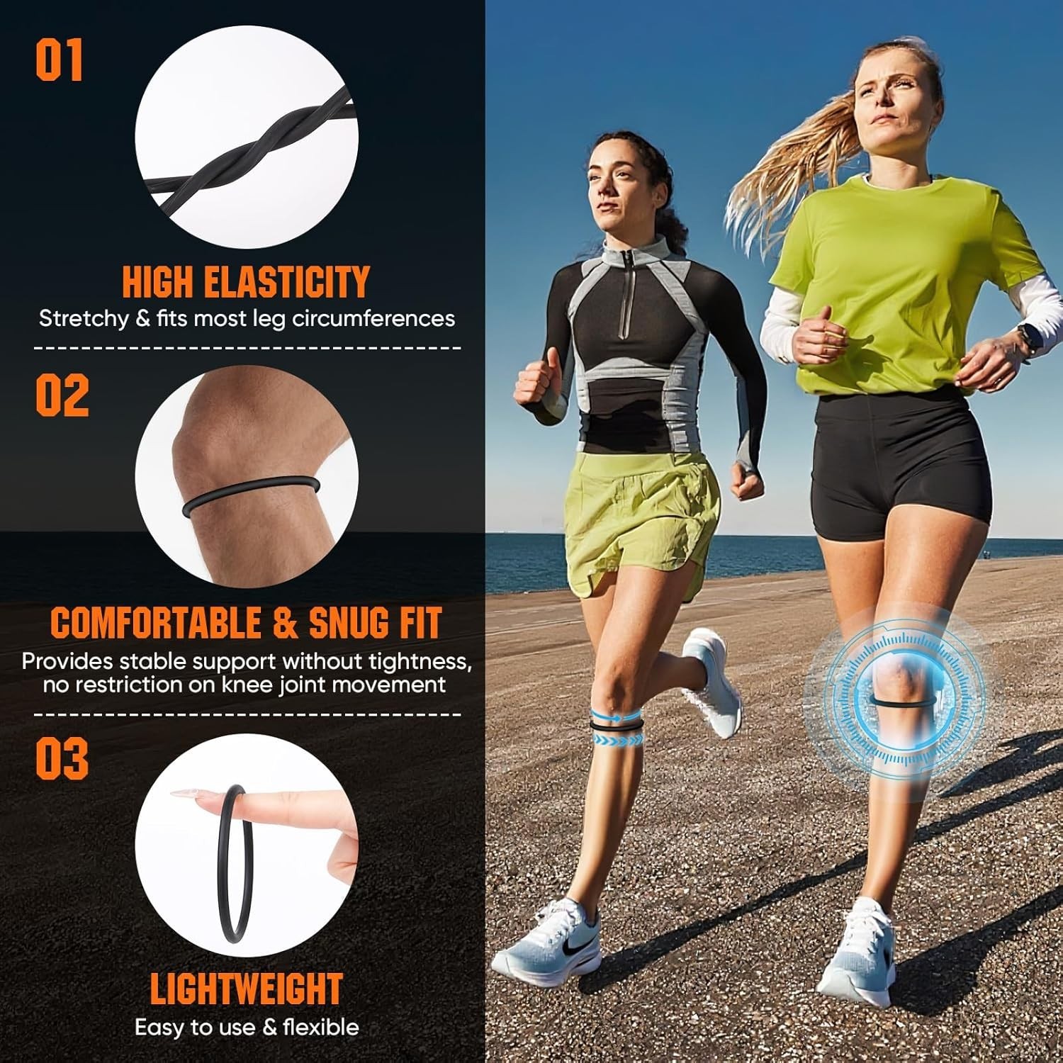 2PCS Black Patellar Tendon Support Strap, Knee Pain Relief Patella Band for B…