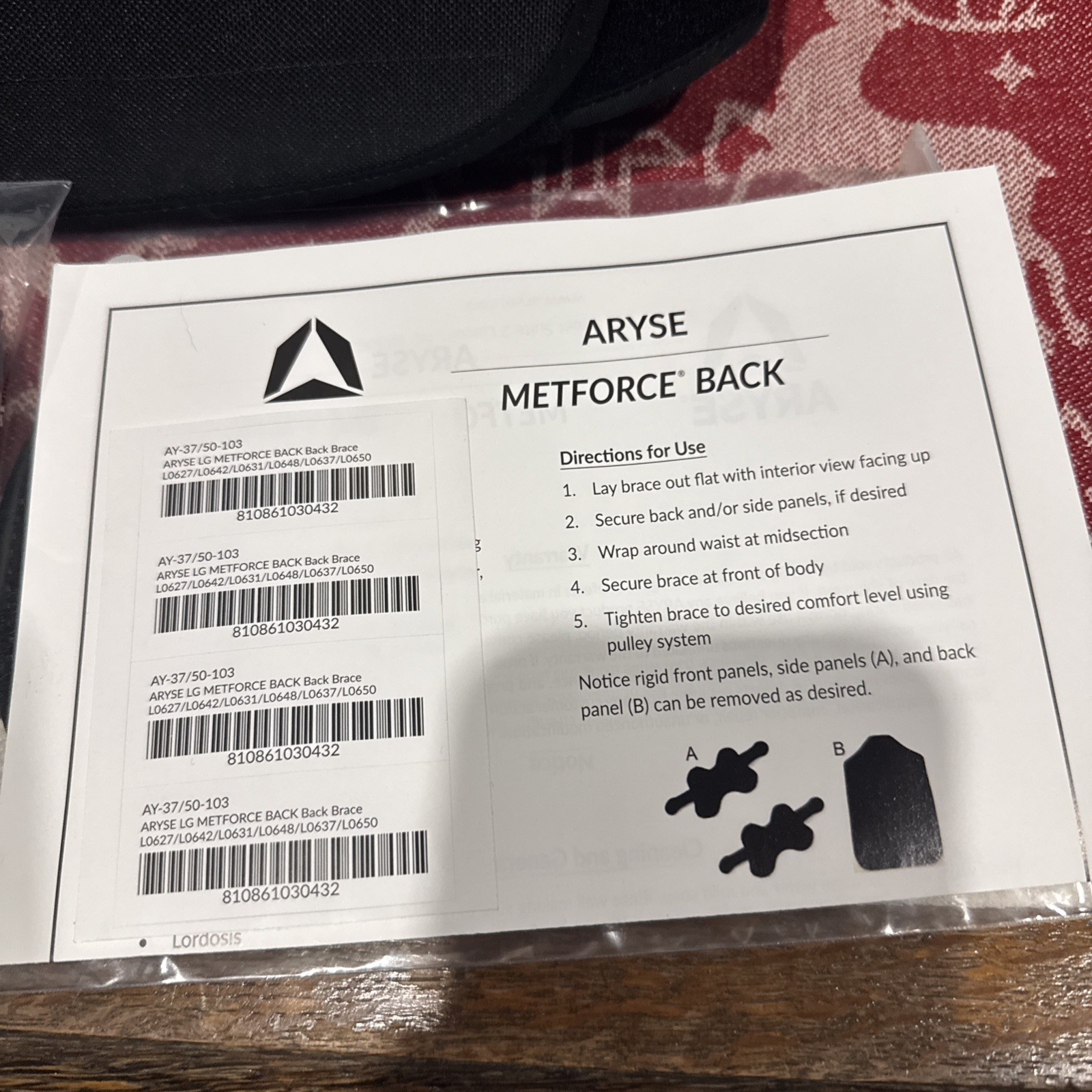 Aryse Metforce Back Brace AY-37 50-103 Compression Support System LARGE New