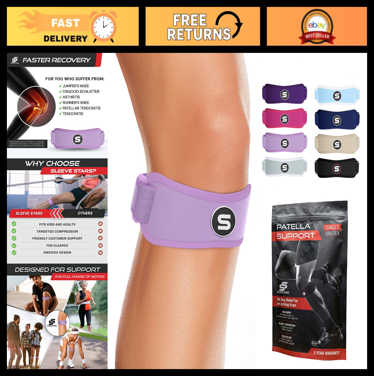 Patellar Tendon Support Strap – Adjustable Knee Brace for Osgood Schlatter – You