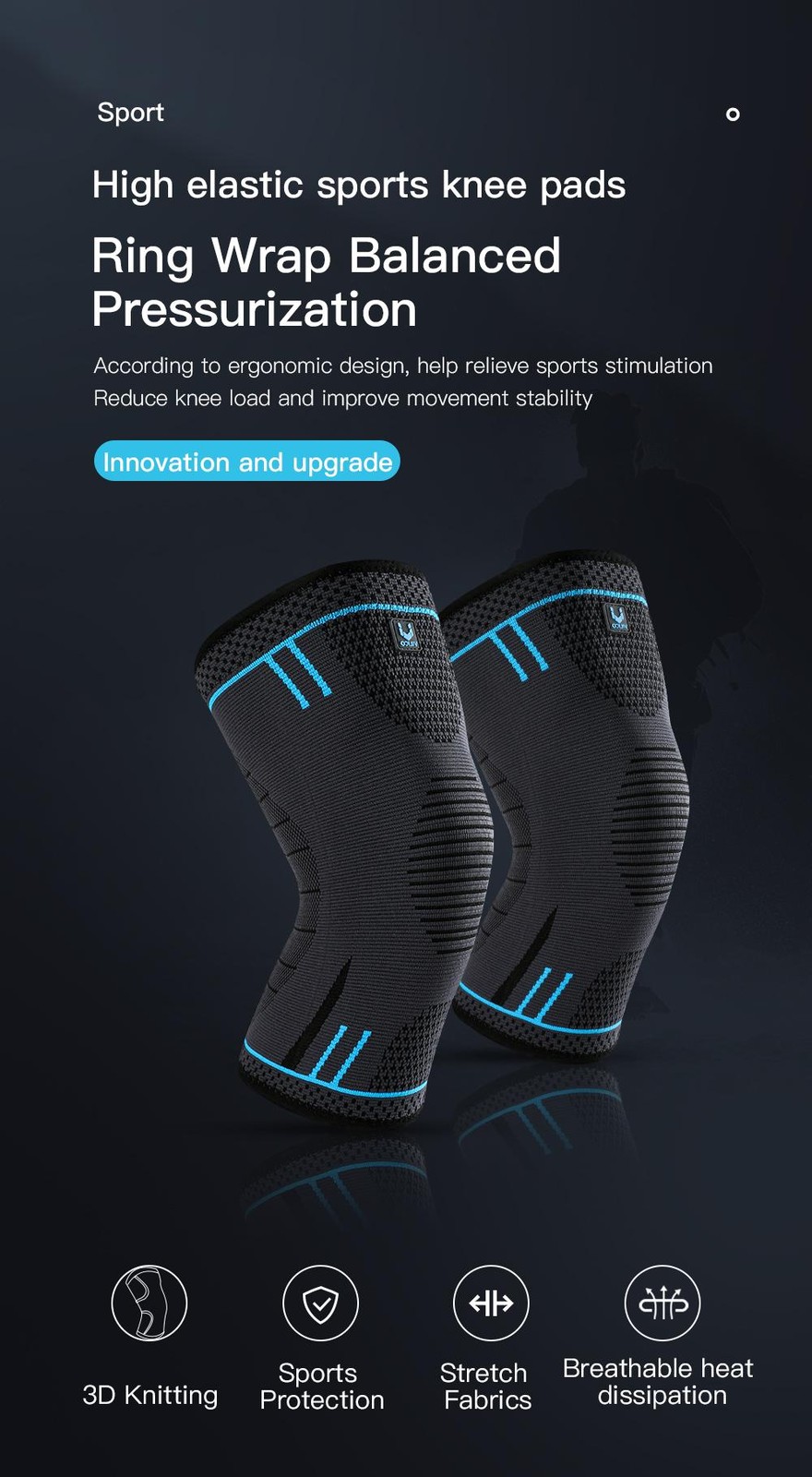 1 Pcs Compression Knee Support Sleeve Elastic Knee Pads Brace Springs Gym Sports