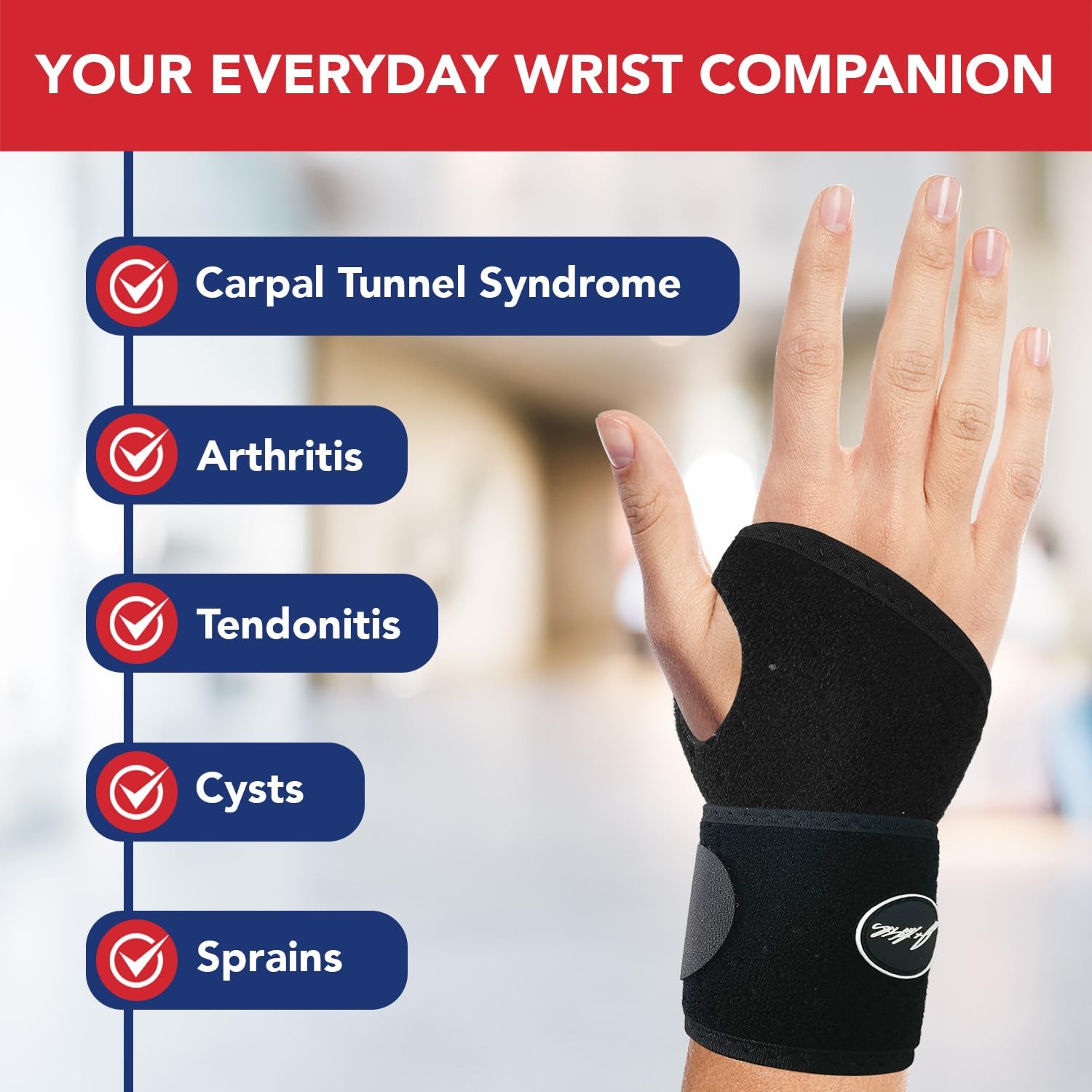 Wrist Compression Sleeve Adjustable Hand Brace Support for Arthritis Pain Relief
