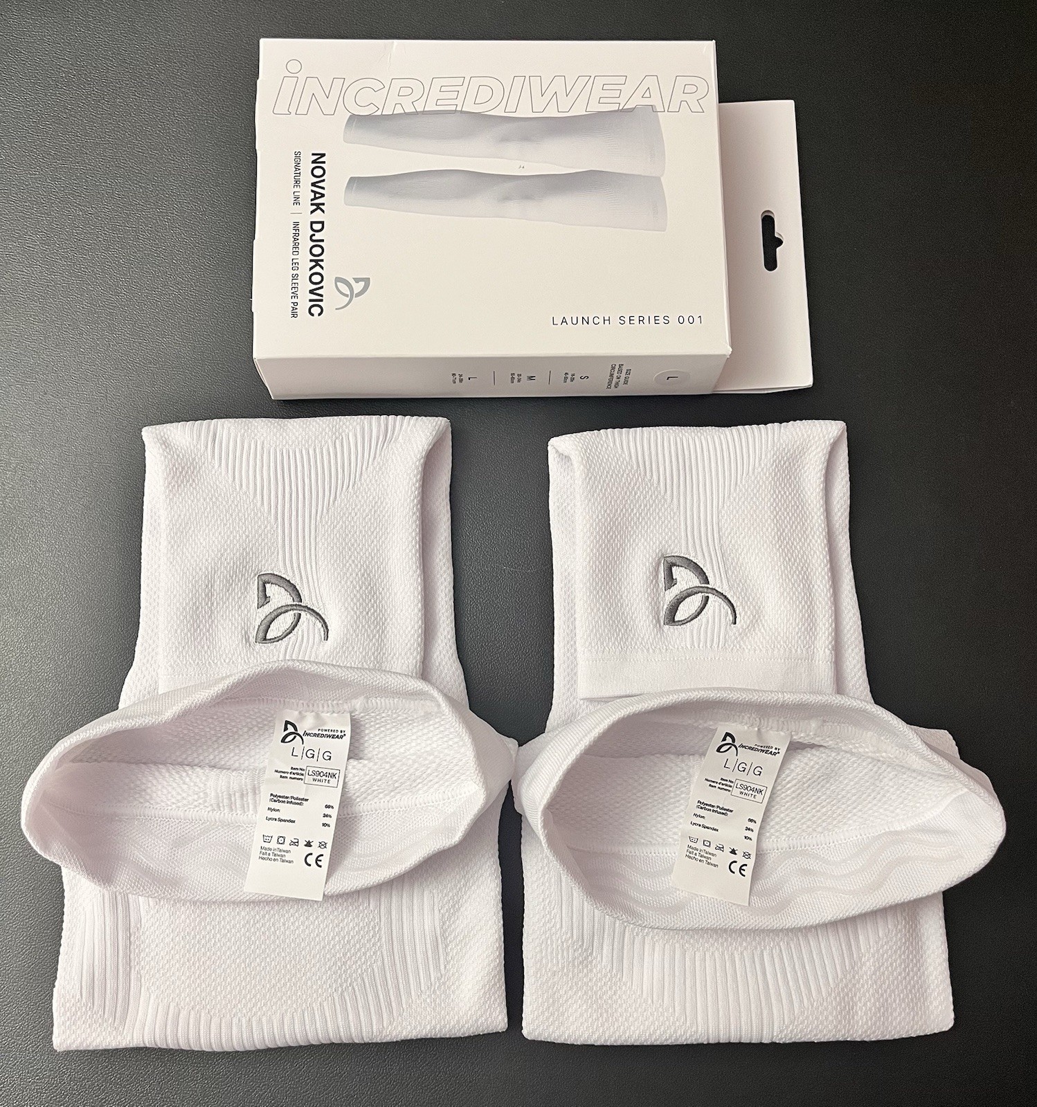 Incrediwear Leg Sleeve Pair Large White Compression Sleeve- N. Djokovic – New