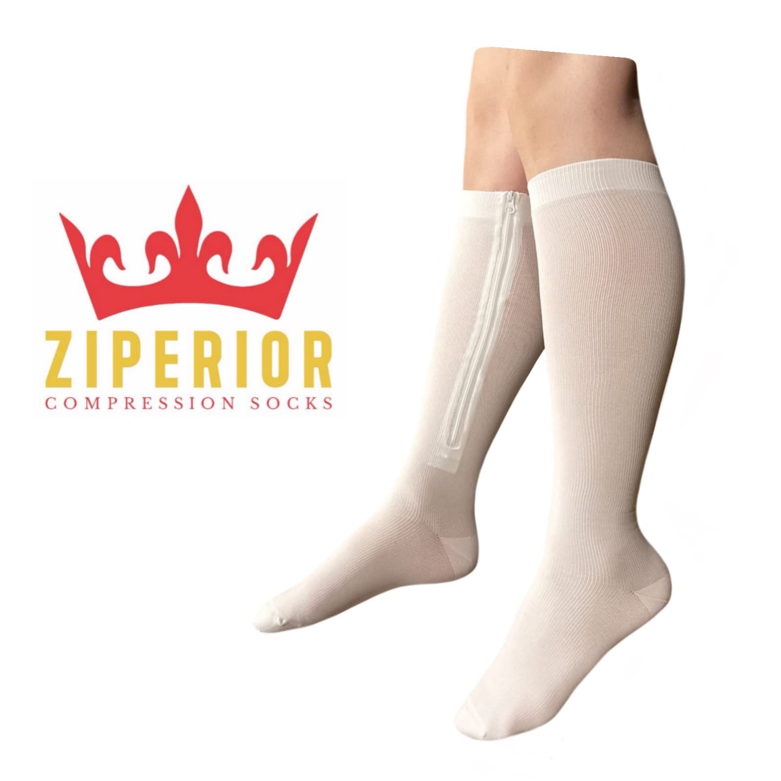 Closed Toe 15-20 mmHg Compression White Navy Gray Inside Zipper Socks