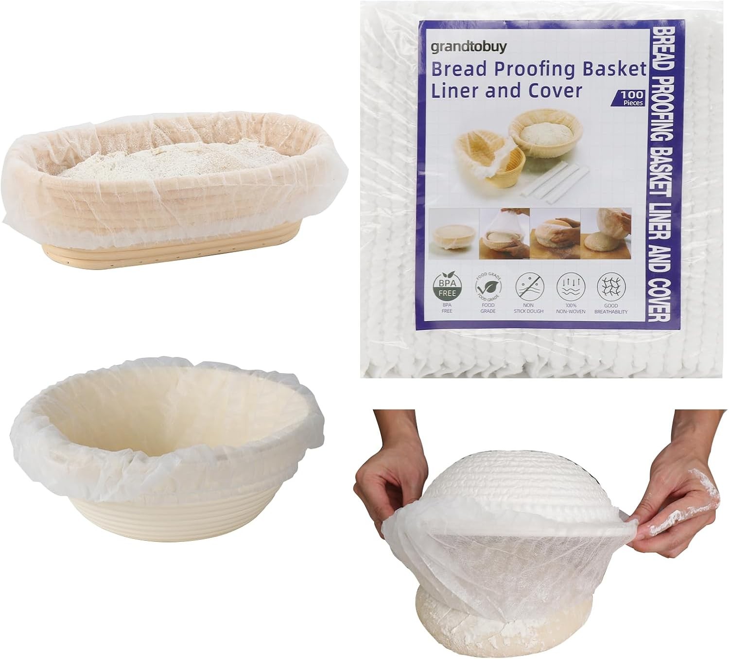 100 Pcs Disposable Non-Woven Bread Proofing Basket Liner Cover Fit 8″ 10″ 11″
