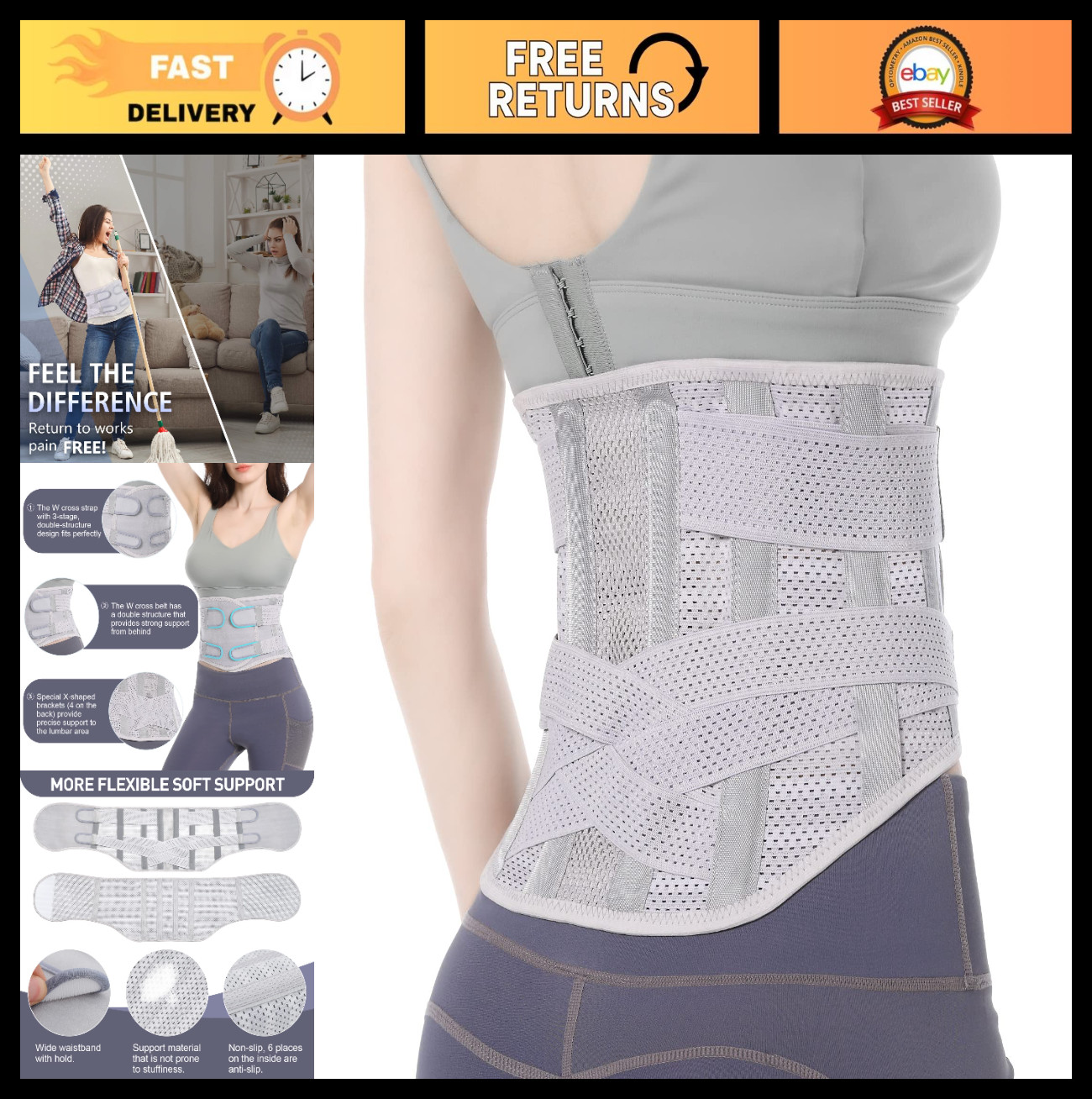 Breathable Back Brace for Pain Relief & Posture Correction – Comfortable Support