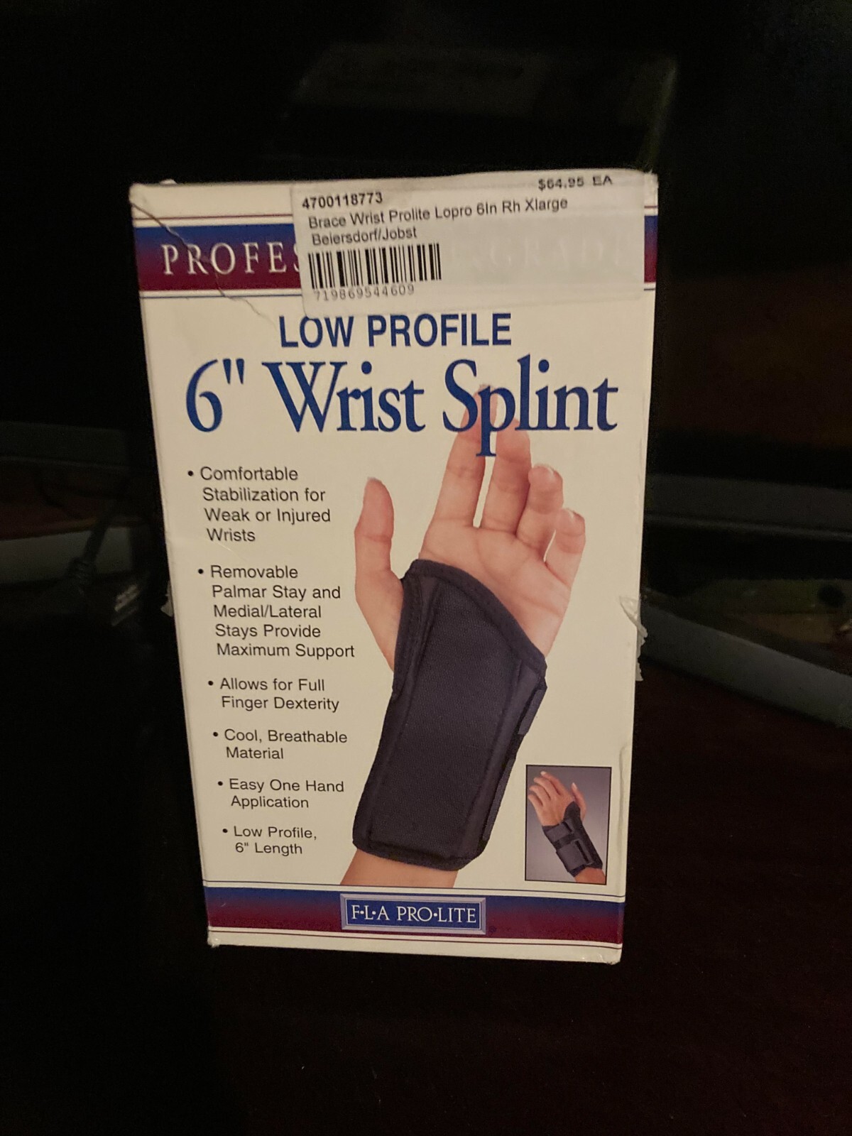 F-L-A Pro Lite 6″ Left Wrist Splint Brace Size XL Black New In Box