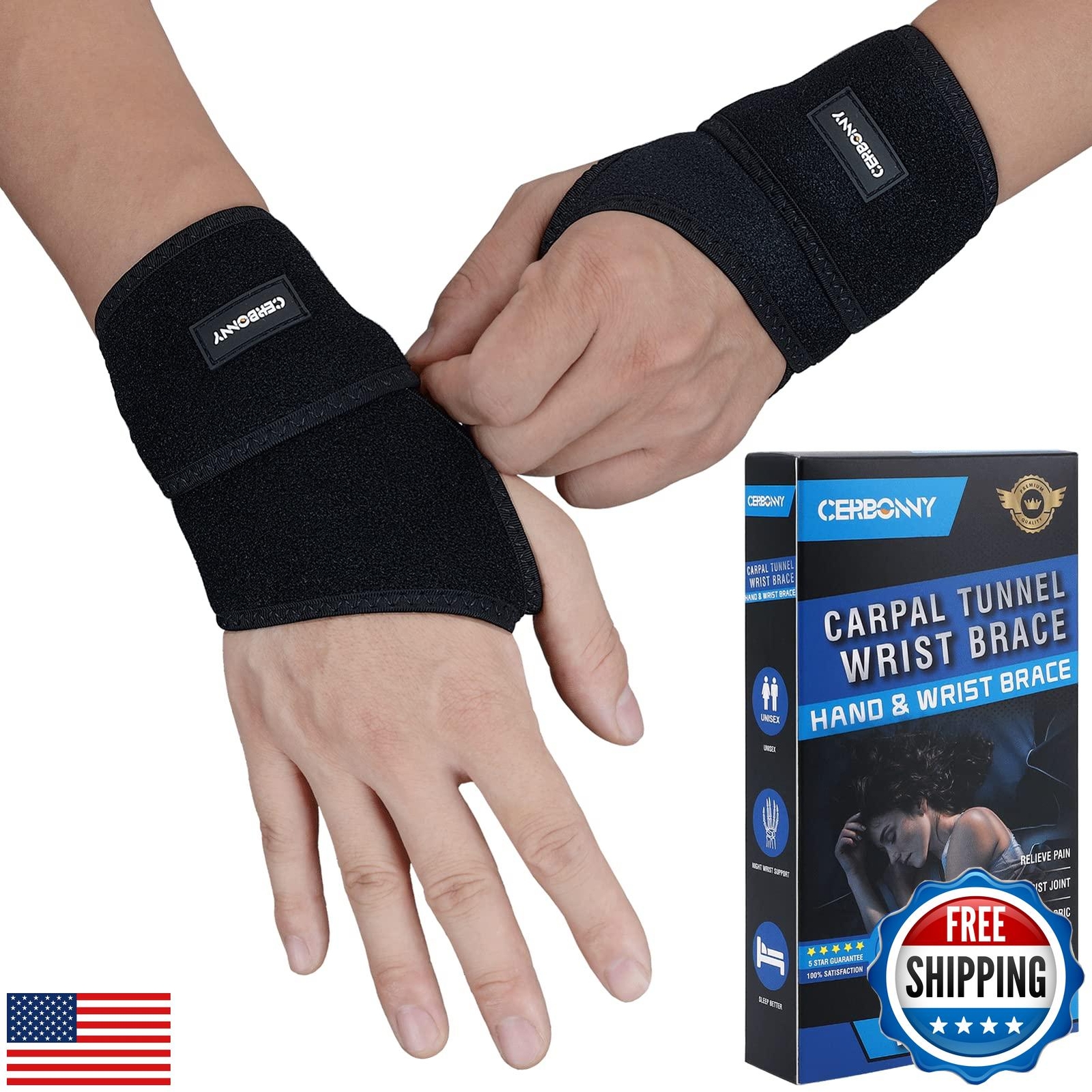CERBONNY Carpal Tunnel Wrist Brace,2Pack Wrist Support Brace Adjustable Wrist