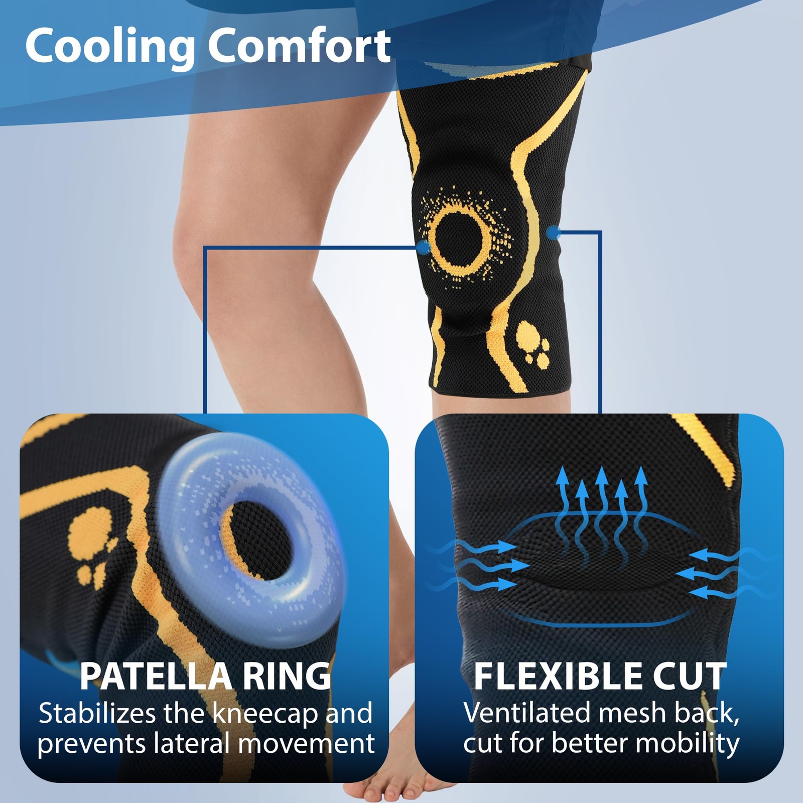 ORTONYX Knee Brace with Patella Ring for Men and Women, XXL, Black/Yellow