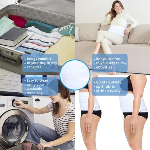 Abdominal Binder Post Surgery for Men and Women, 30″-45″ (M) White – 3 Panel
