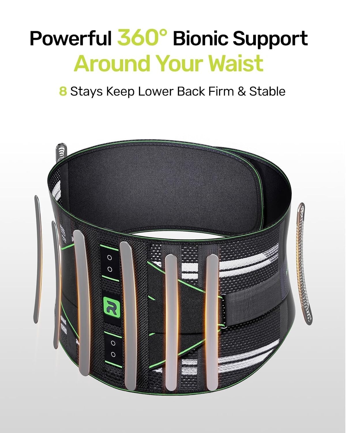 Adjustable Green Back Brace for Lumbar Support | Breathable Mesh Fabric, Size L