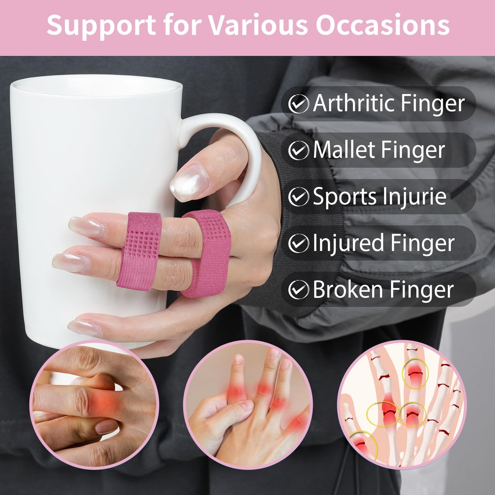 Finger Splint, 12PCS Finger Buddy Straps, Adjustable Buddy tape for Broken To…