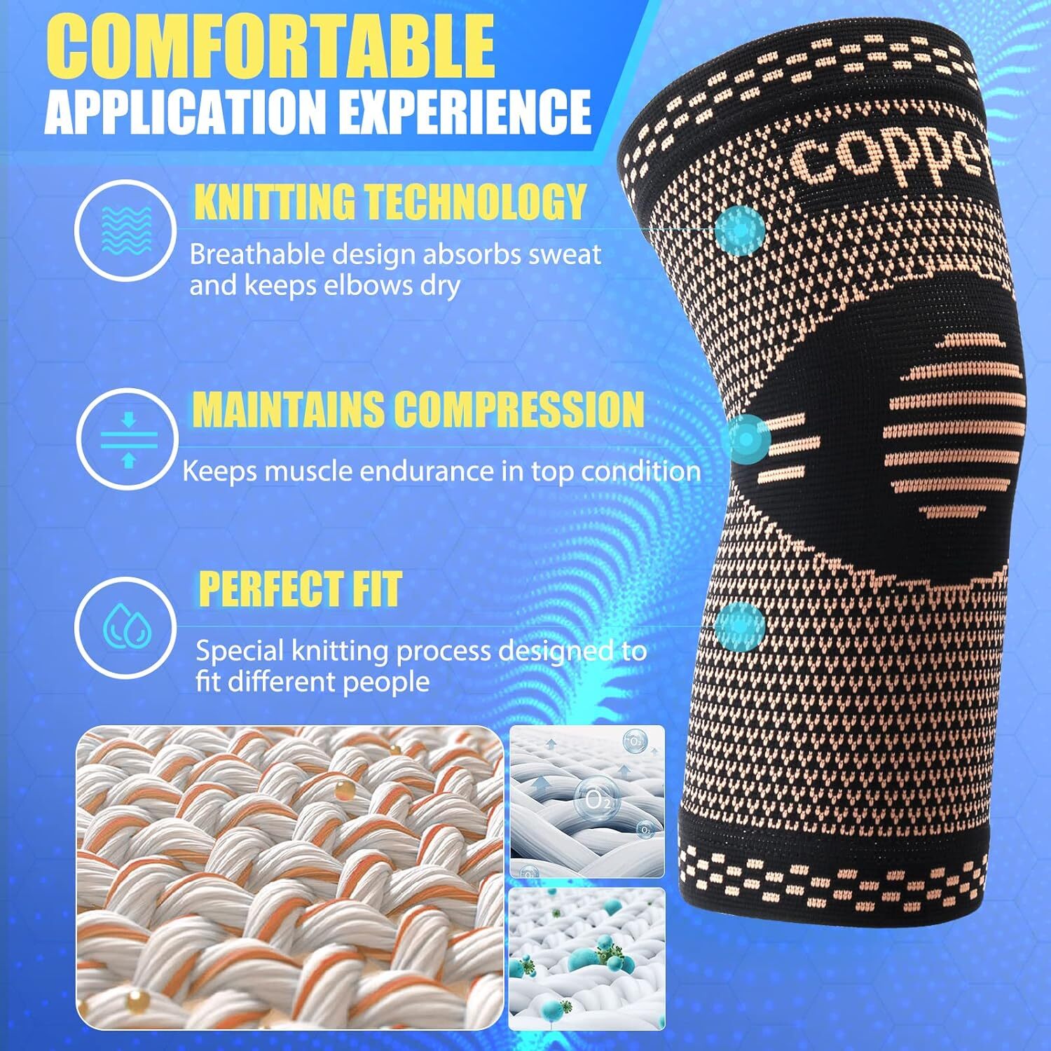 Copper Elbow Brace Compression Support Sleeve Tennis Arthritis Joint Pain Relief