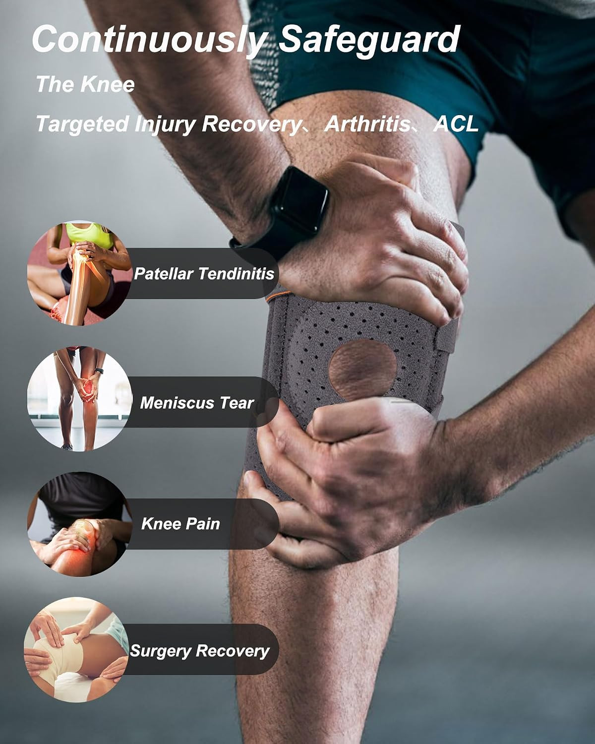 Adjustable Knee Brace with Stabilizers and Gel Pad for Pain Relief