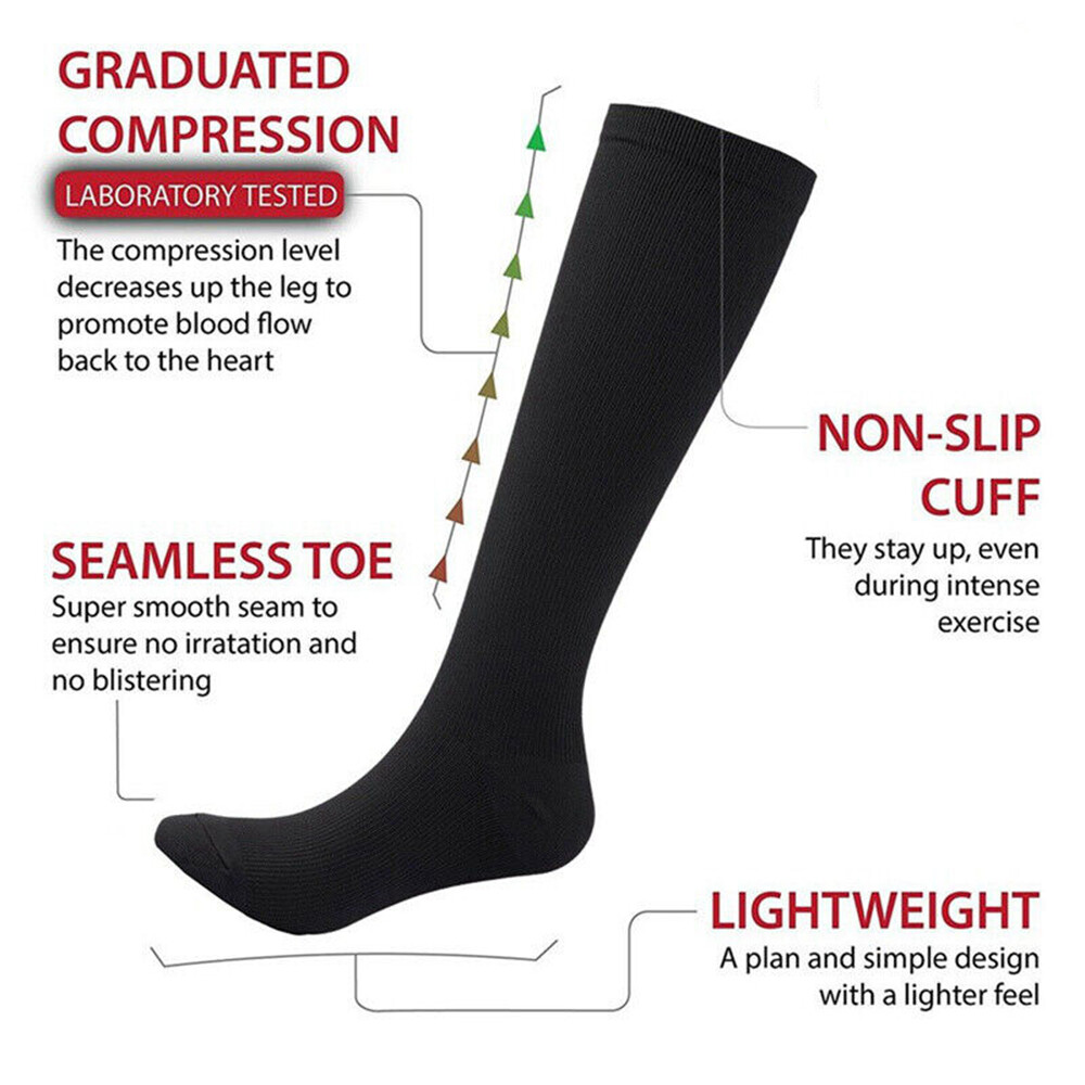 Compression Socks Swelling Relief Flight Women Men Closed Toe Support Stockings