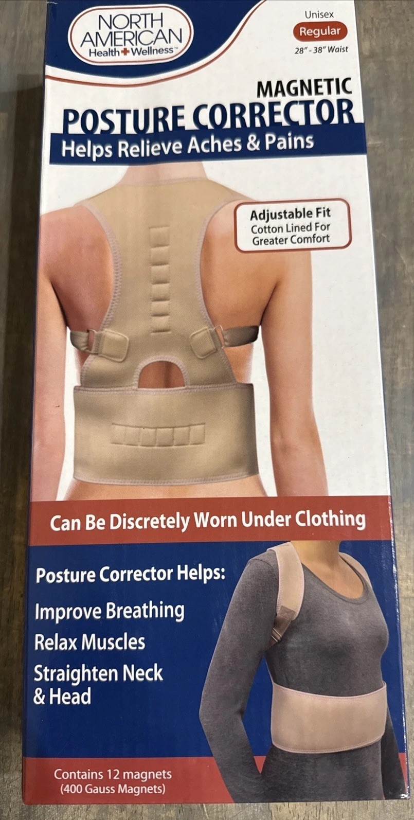 North American Health + Wellness Magnetic Posture Corrector Adjustable Fit 28-38