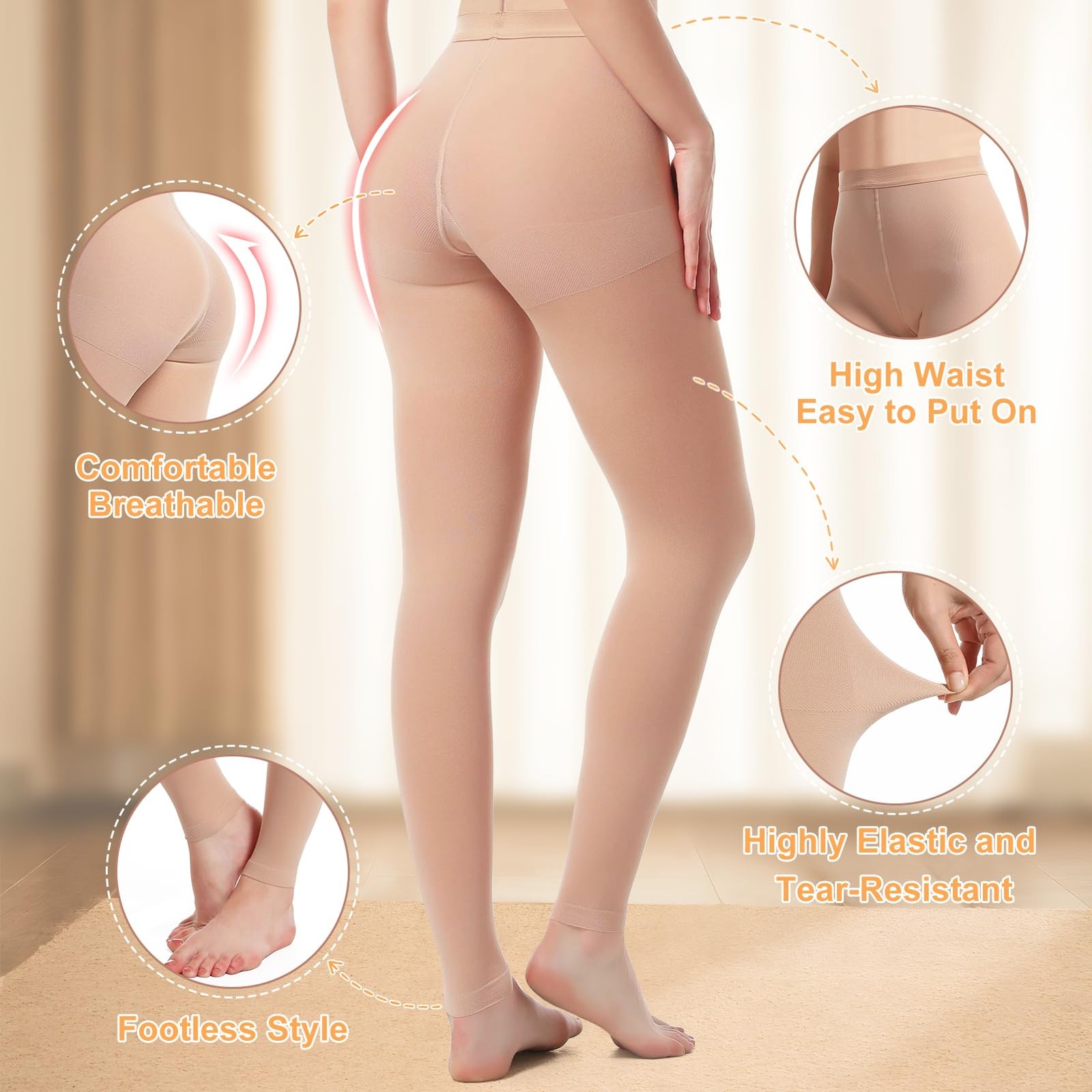 Lakicool Medical Compression Pantyhose Women, 20-30mmHg Graduated Support Tight