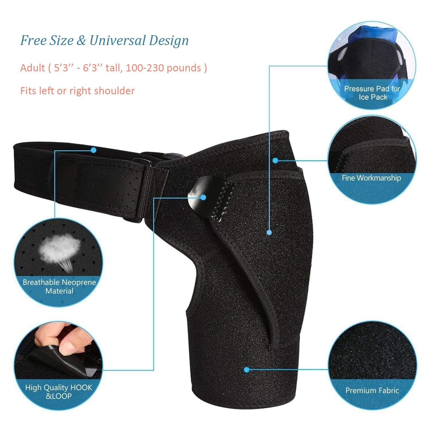 Shoulder Support Brace with Pressure Pad for Men 1 Count (Pack of 1), black