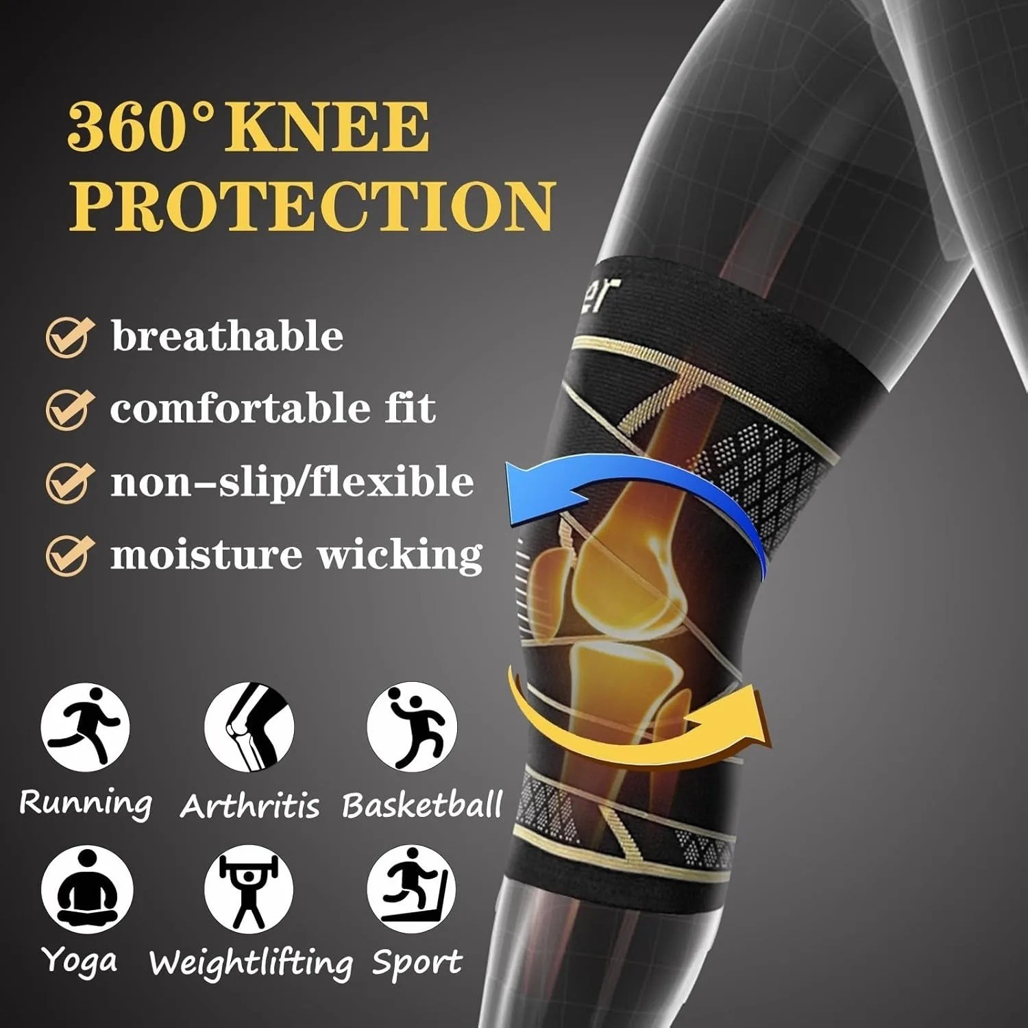 Copper Knee Compression Sleeve Brace with Strap Men Women Adjustable