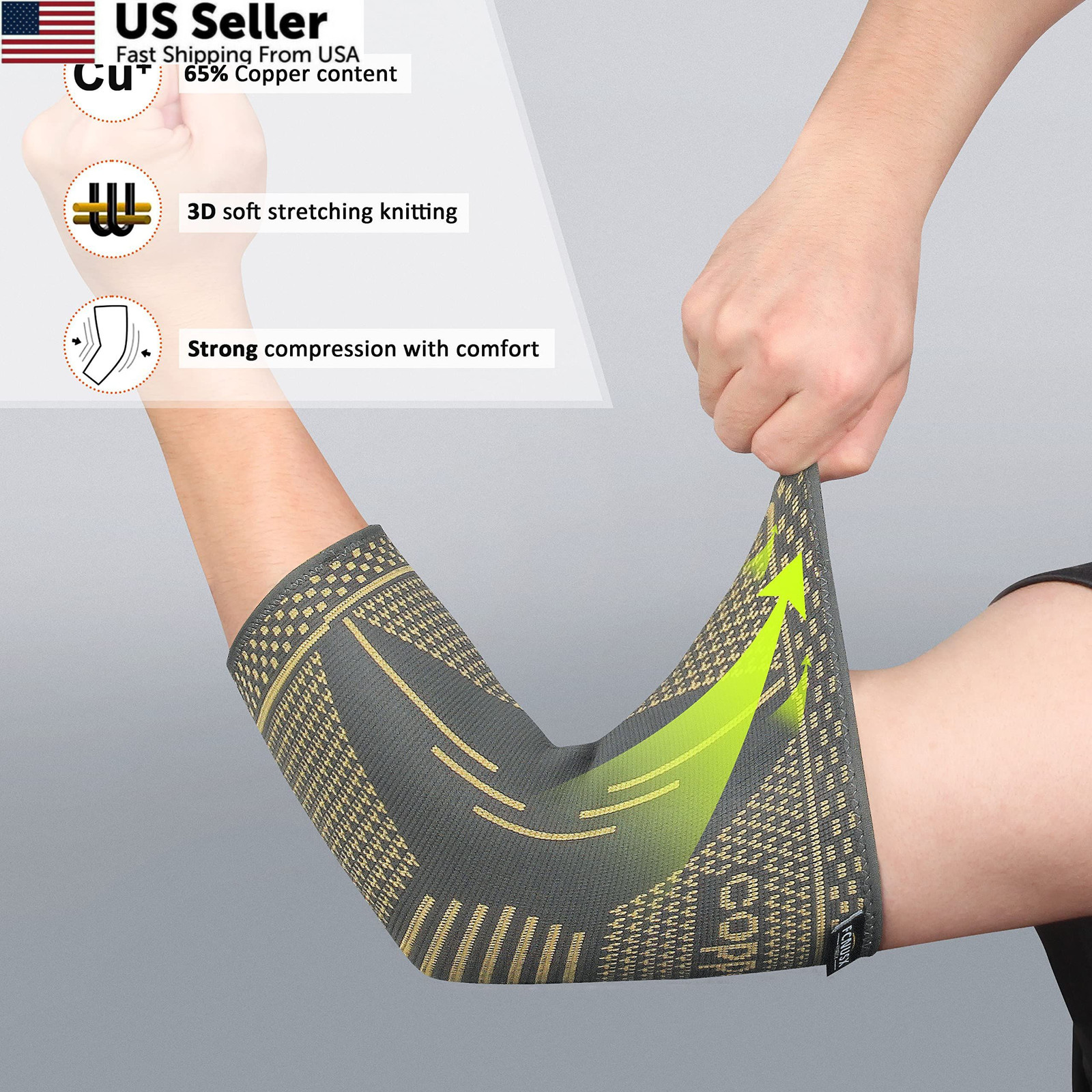 FCNUSX Copper Elbow Brace Compression Sleeves for Pain Relief X-Small, Gray