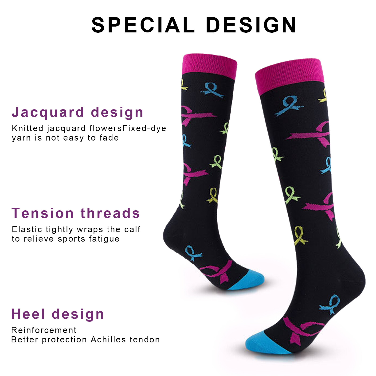 5 Pairs Compression Socks Graduated Support Calf Stockings Womens 20-30 mmHg S/M