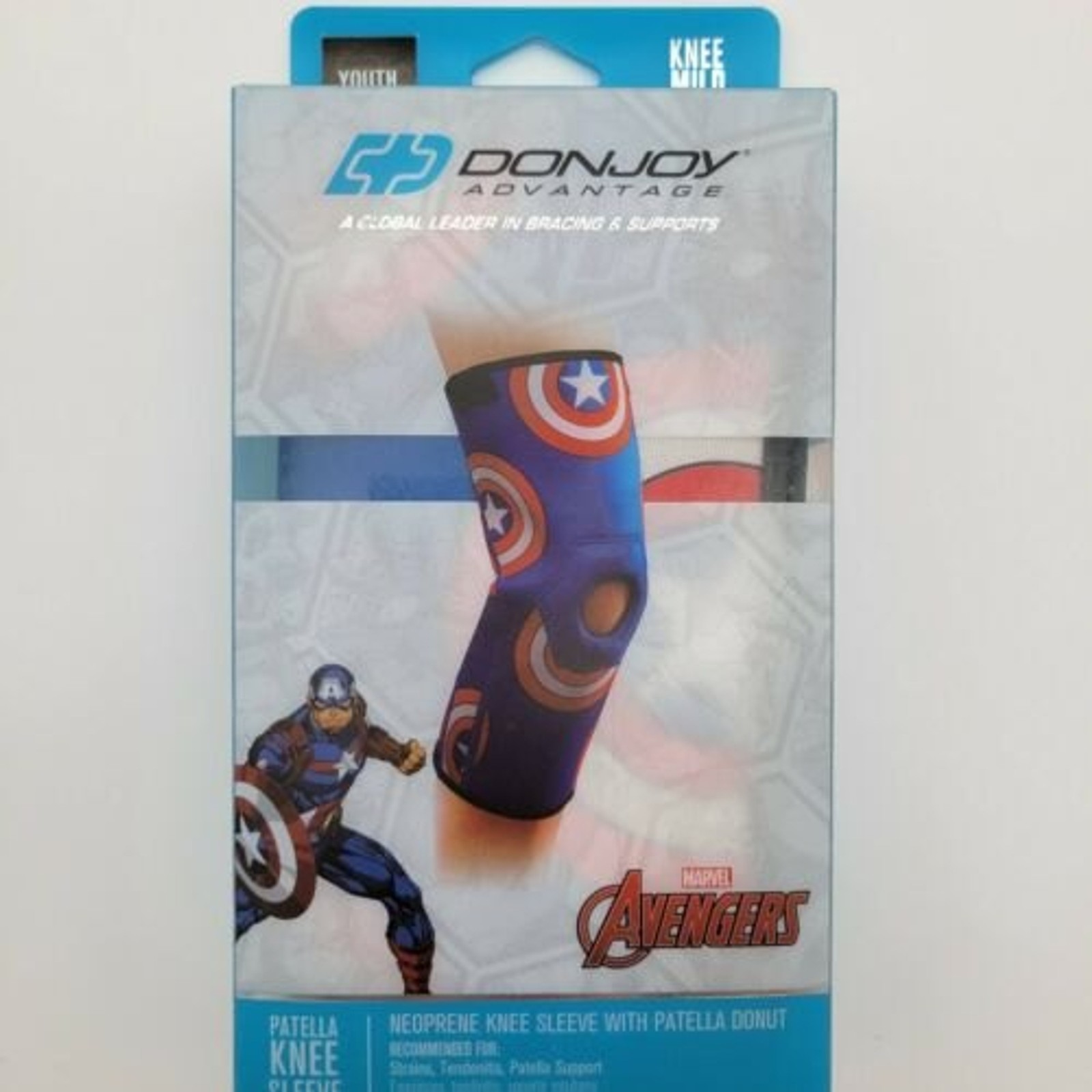 DonJoy Youth Neoprene Knee Sleeve Patella Donut Marvel Avengers CAPTAIN AMERICA