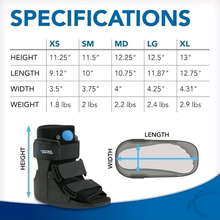 United Ortho USA14111 Short Air Cam Walker Fracture Boot, Black, XS
