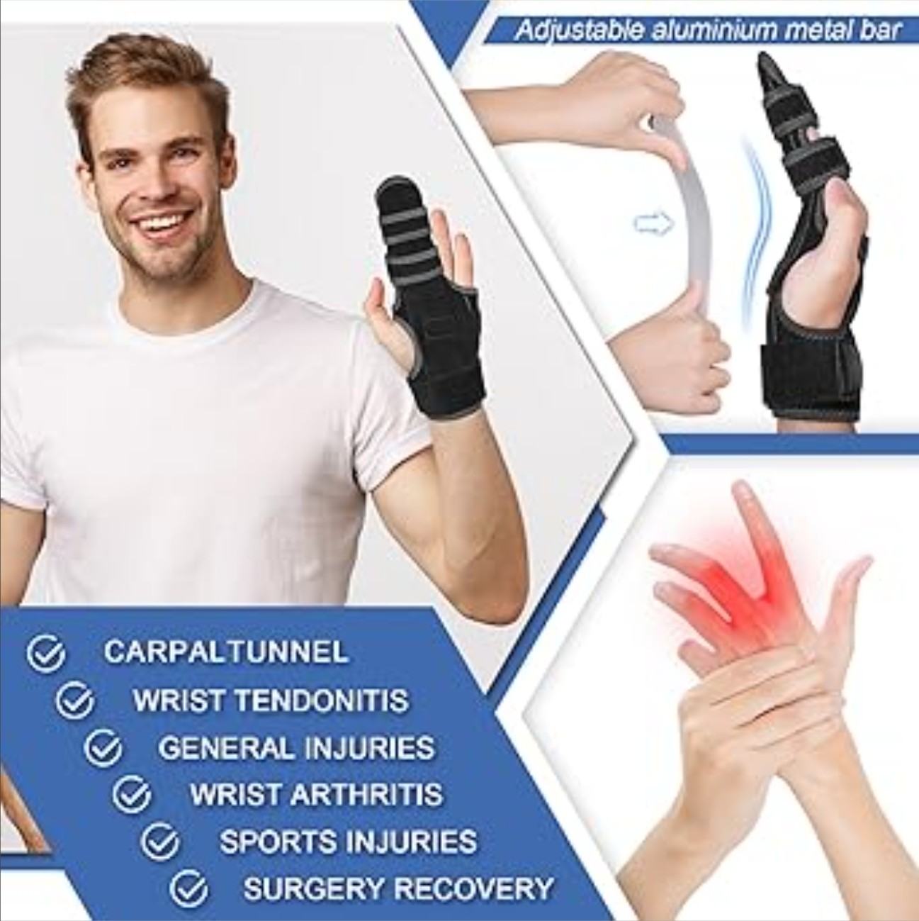 Finger Splint: Support the Middle, Index, little or Ring Finger S-M (Left Hand)