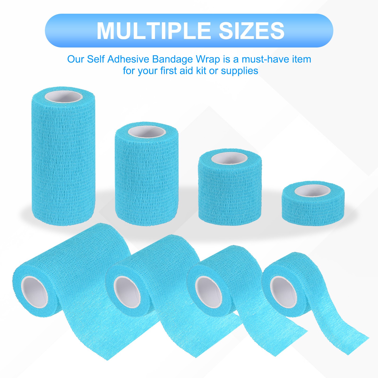 1″/2″/3″/4″ 16 Pcs 5 Yard Self Adhesive Bandage Wrap Self Tape Sky Blue
