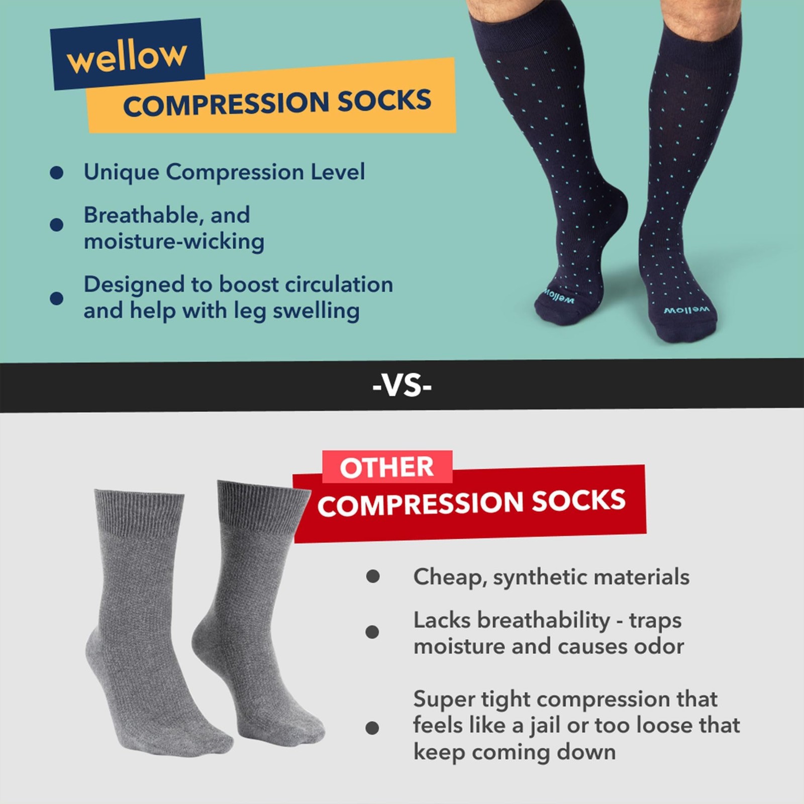 Wide Calf Compression Socks Knee High Support Men Women 18-25 mmHg Bamboo
