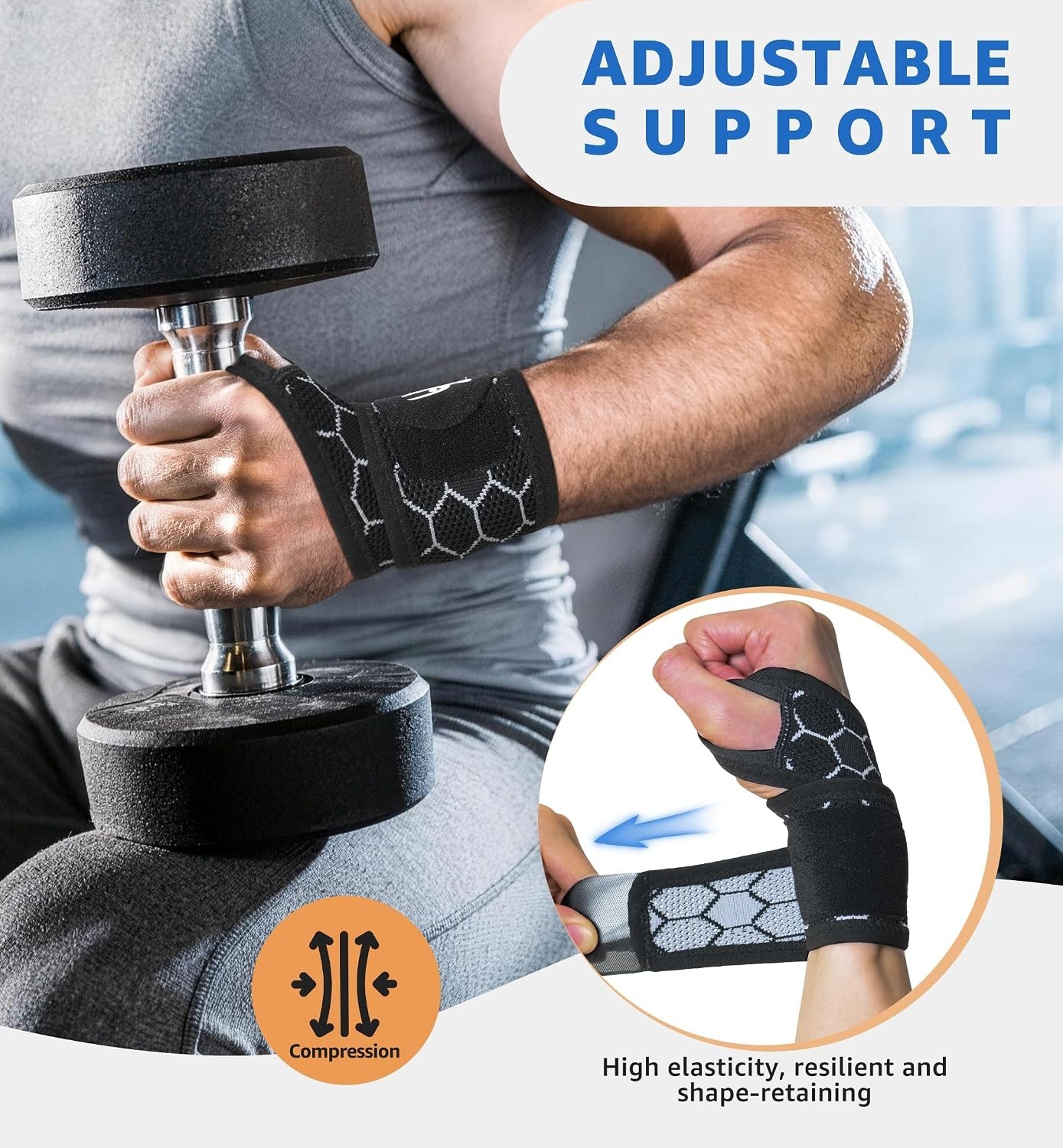 Upgraded 3D Knit Breathable Wrist Brace Wrist Wrap, Extended Length Adjustable C