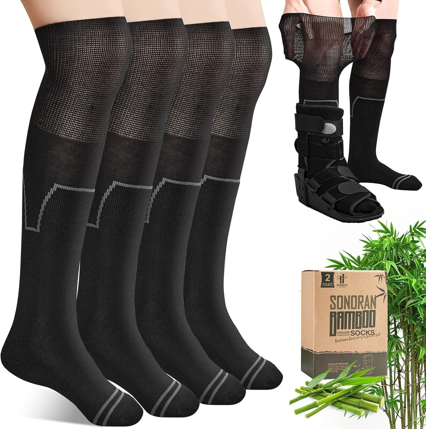 Walking Boot Socks Bamboo Viscose (2 Pairs) Lightweight Replacement Sock Liner f
