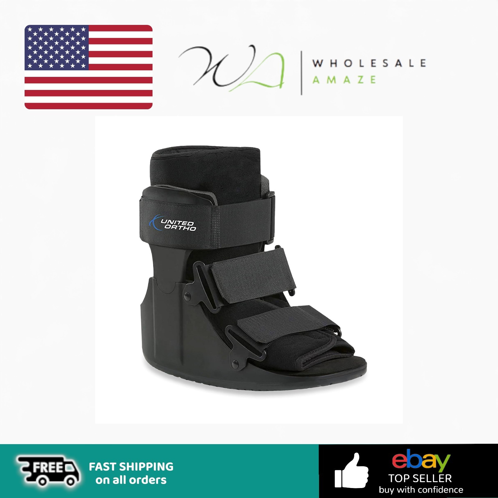 United Ortho USA14013 Short Cam Walker Fracture Boot, Small, Black